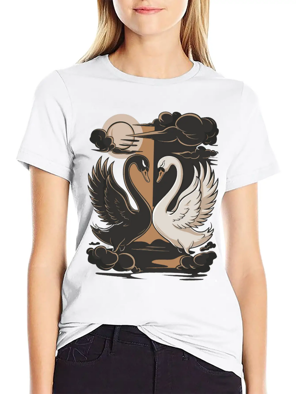 Swans - One Black And One White. Essential Cotton Tee For Daily Outfits – Unisex Style