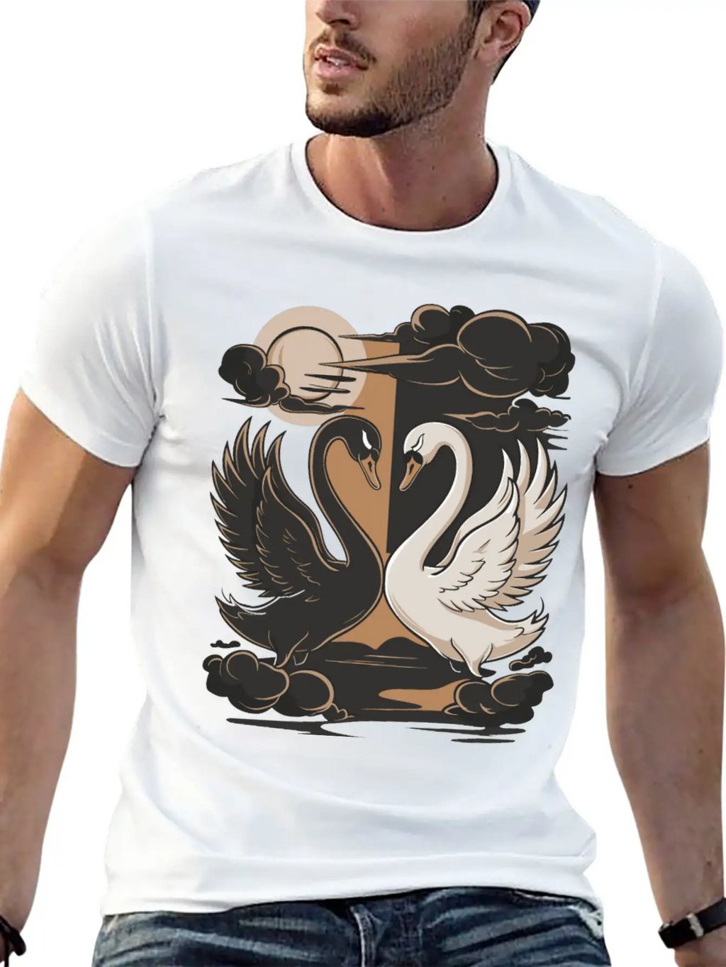 Swans - One Black And One White. Essential Cotton Tee For Daily Outfits – Unisex Style