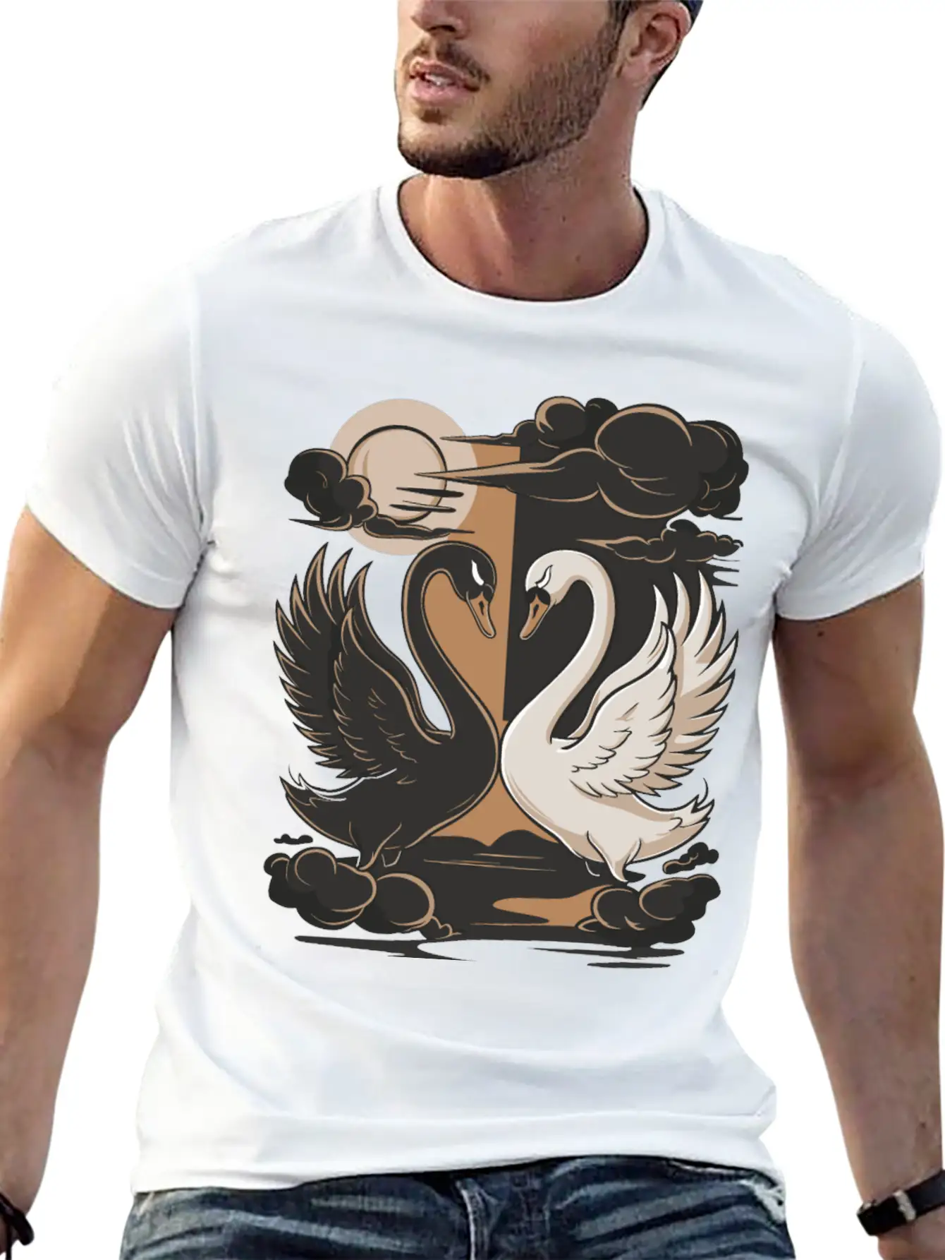 Swans - One Black And One White. Essential Cotton Tee For Daily Outfits – Unisex Style