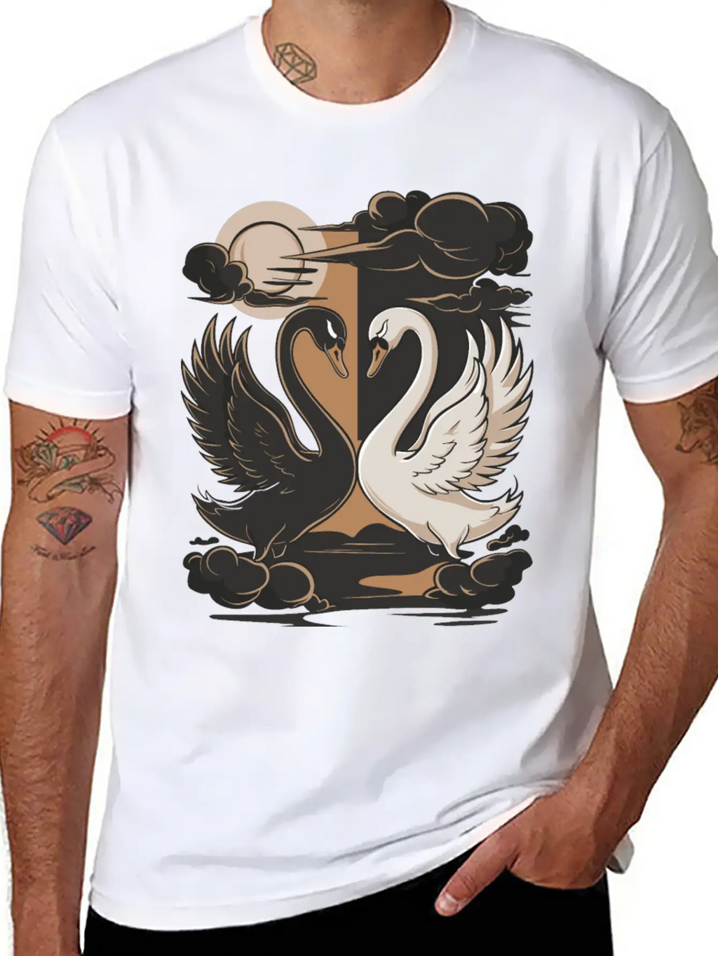 Swans - One Black And One White. Essential Cotton Tee For Daily Outfits – Unisex Style