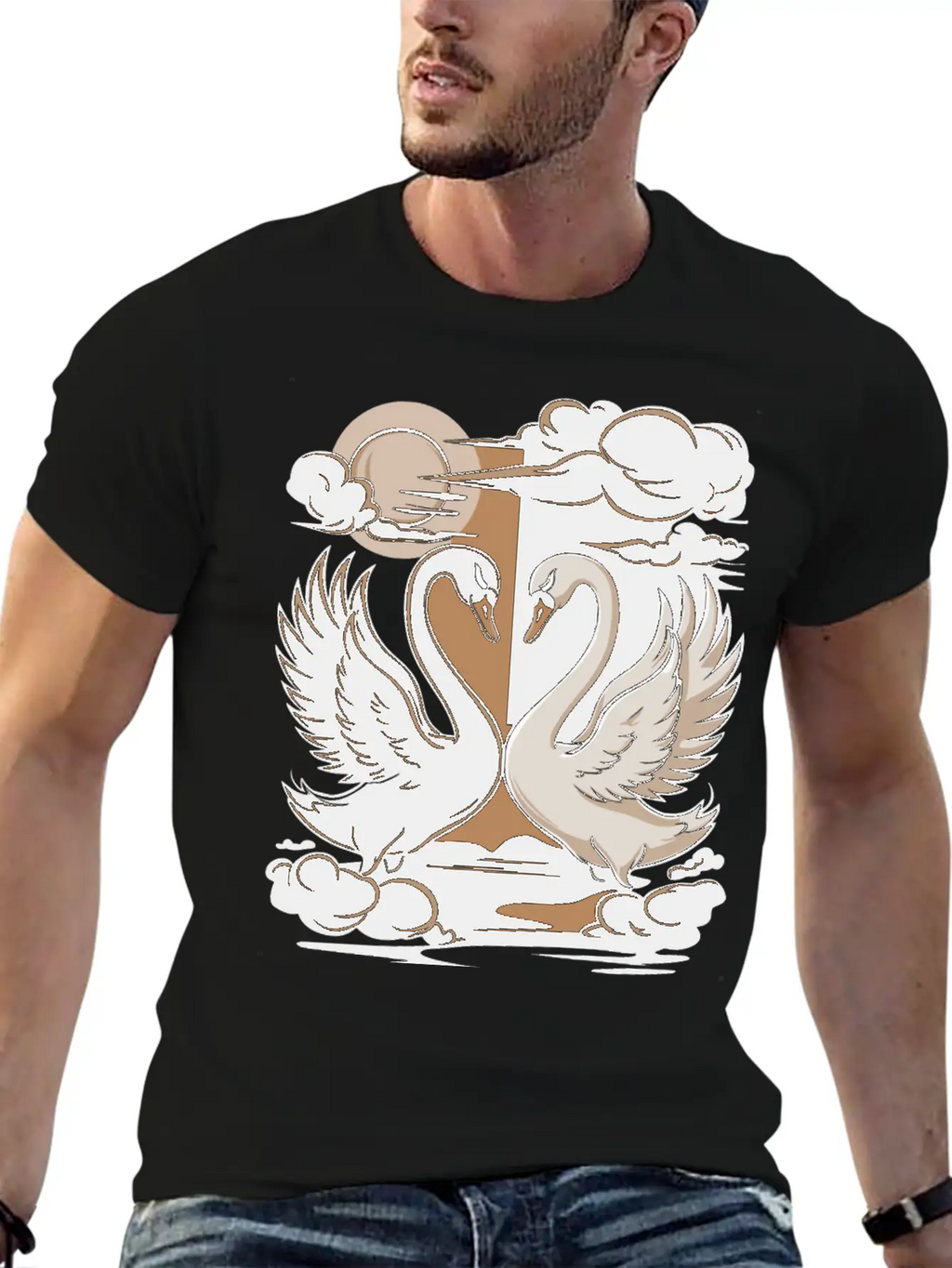 Swans - One Black And One White. Essential Cotton Tee For Daily Outfits – Unisex Style