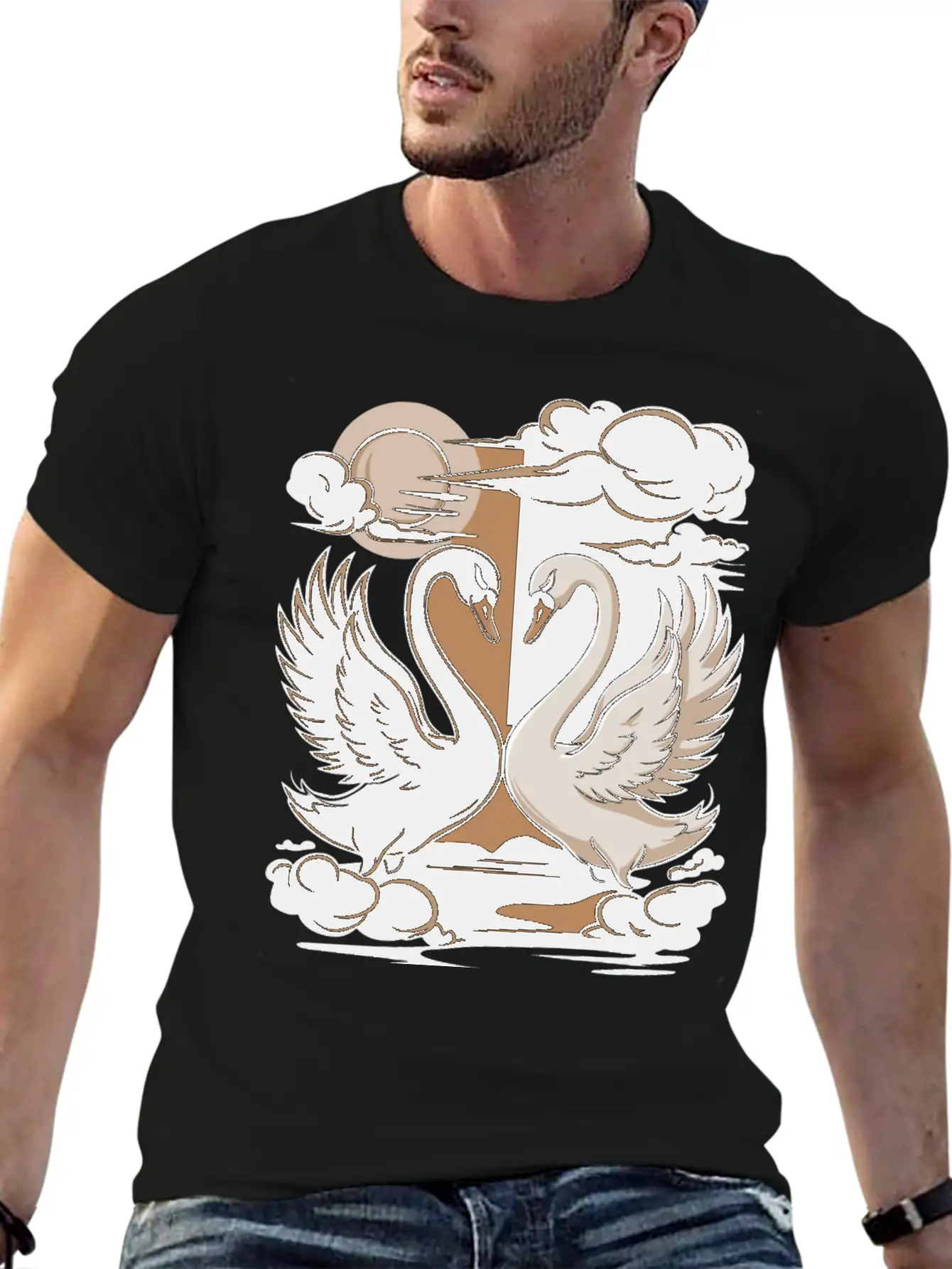 Swans - One Black And One White. Essential Cotton Tee For Daily Outfits – Unisex Style