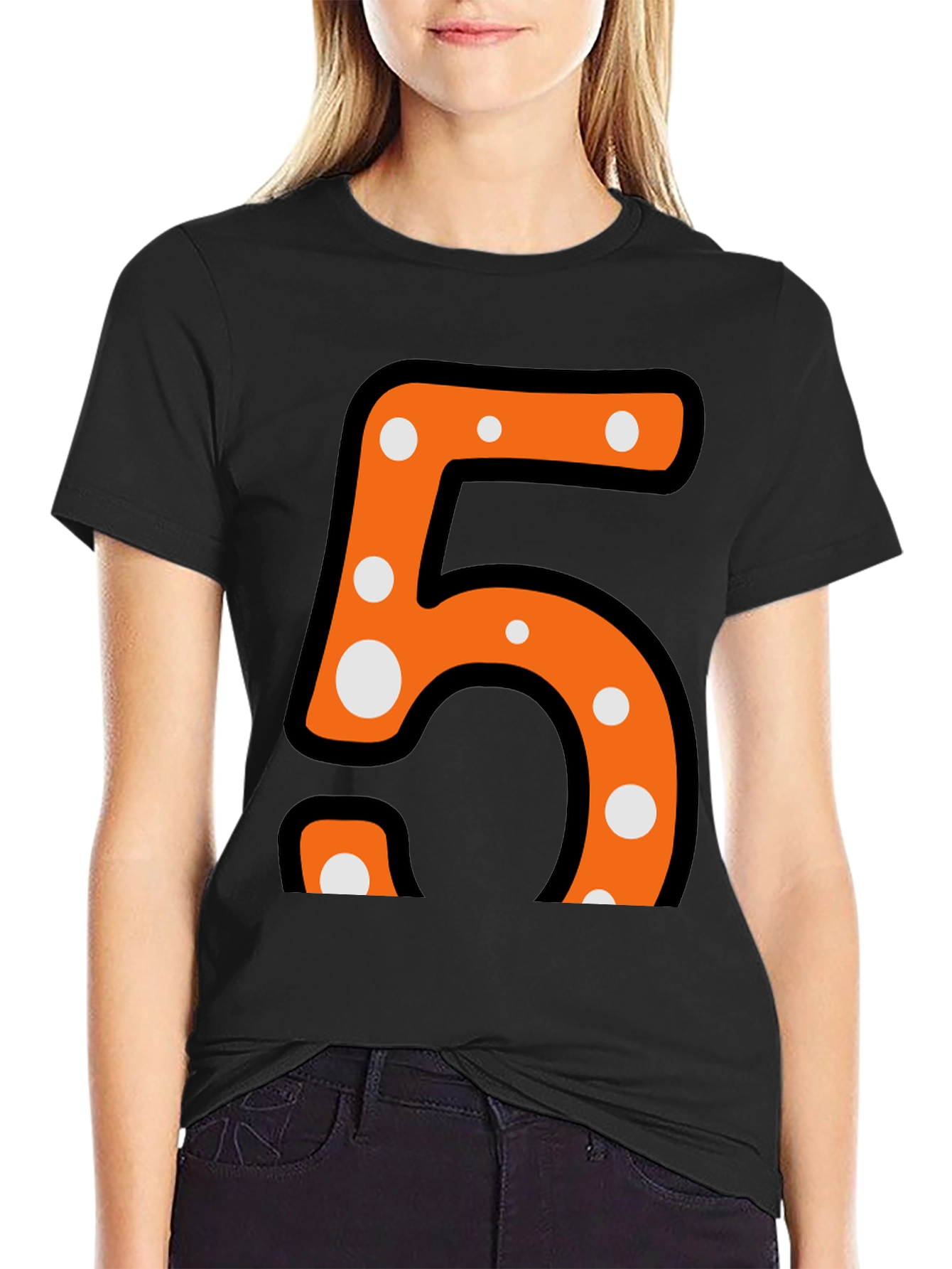 Fun Number Five T-Shirt - Orange and Polka Dot Design