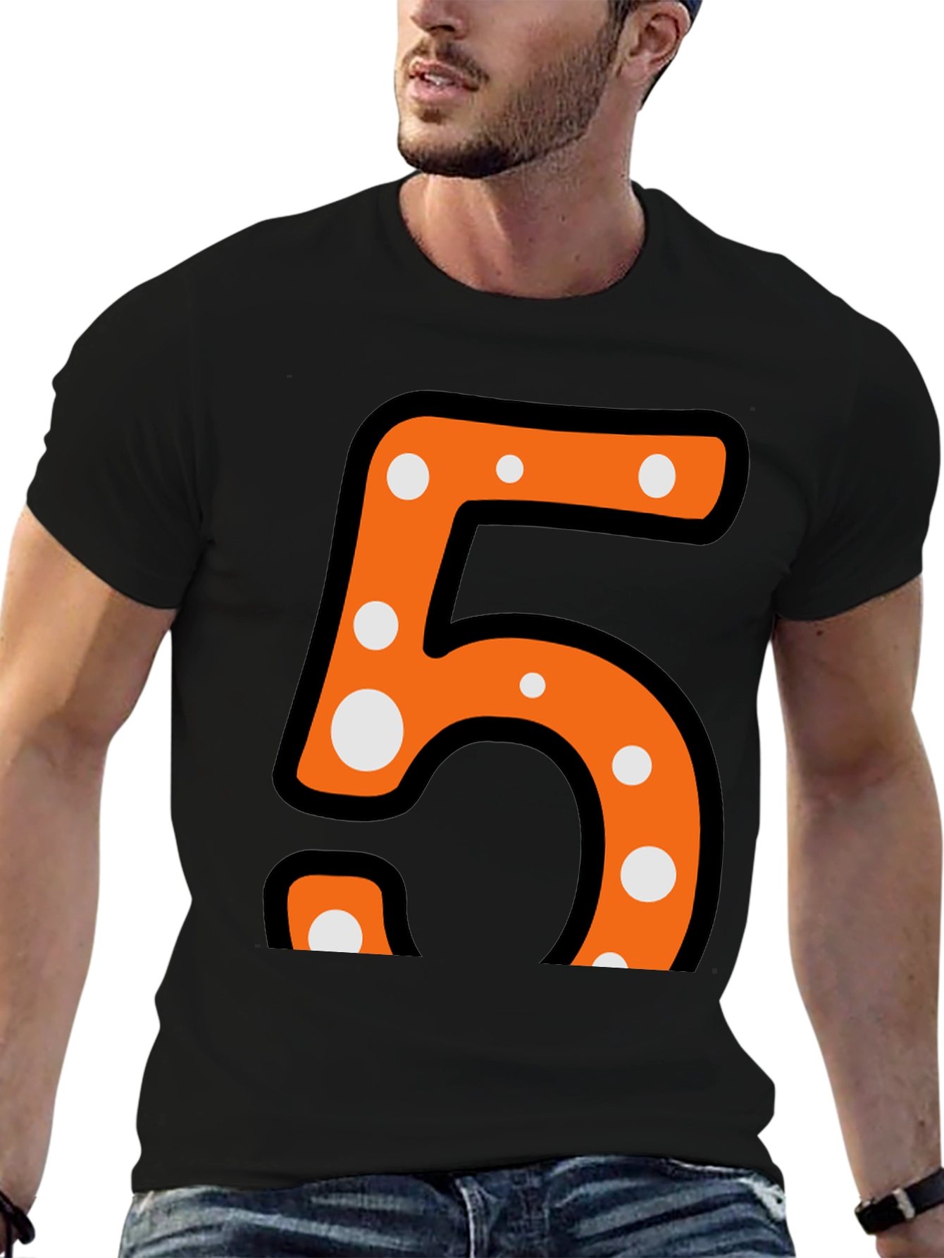 Fun Number Five T-Shirt - Orange and Polka Dot Design