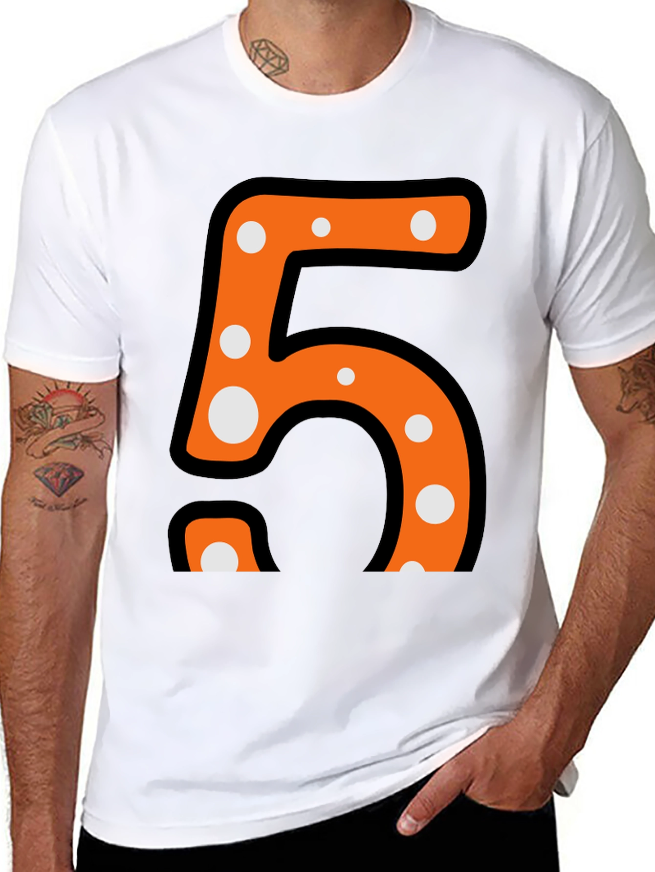 Fun Number Five T-Shirt - Orange and Polka Dot Design