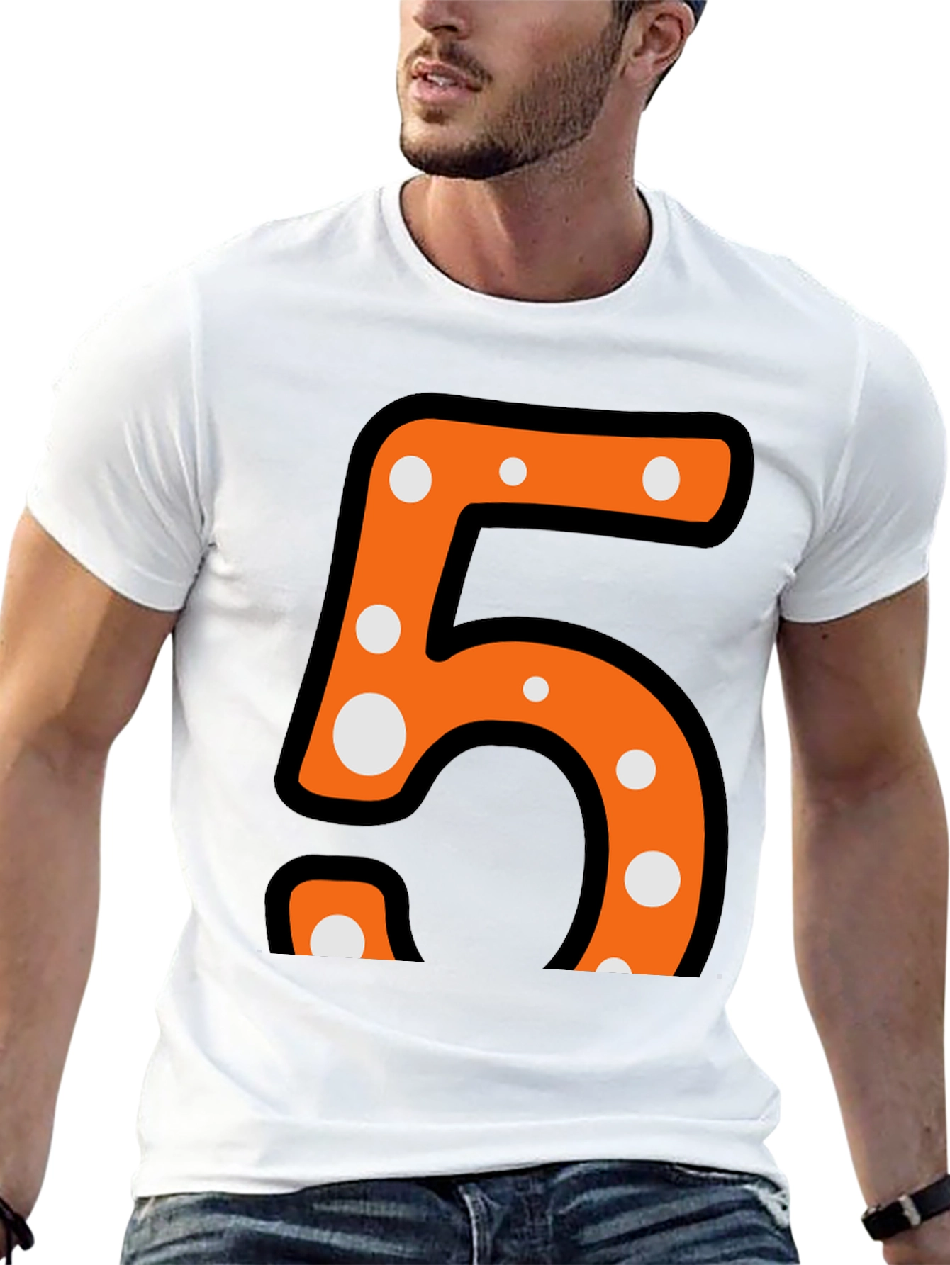 Fun Number Five T-Shirt - Orange and Polka Dot Design