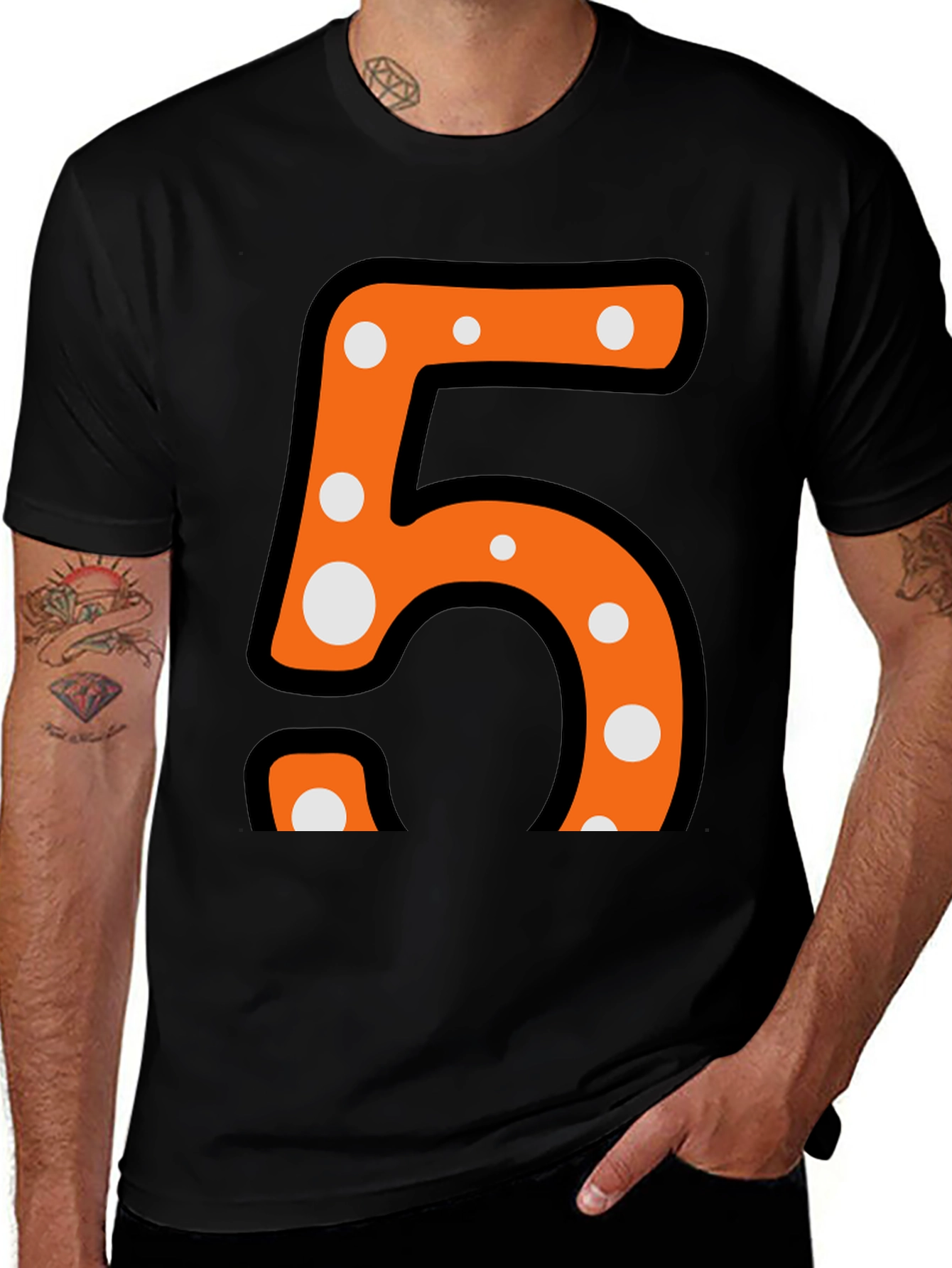 Fun Number Five T-Shirt - Orange and Polka Dot Design