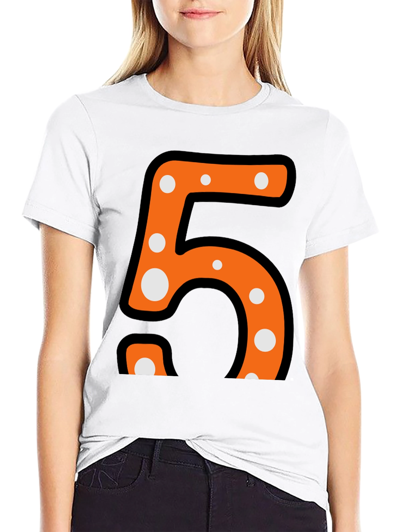 Fun Number Five T-Shirt - Orange and Polka Dot Design