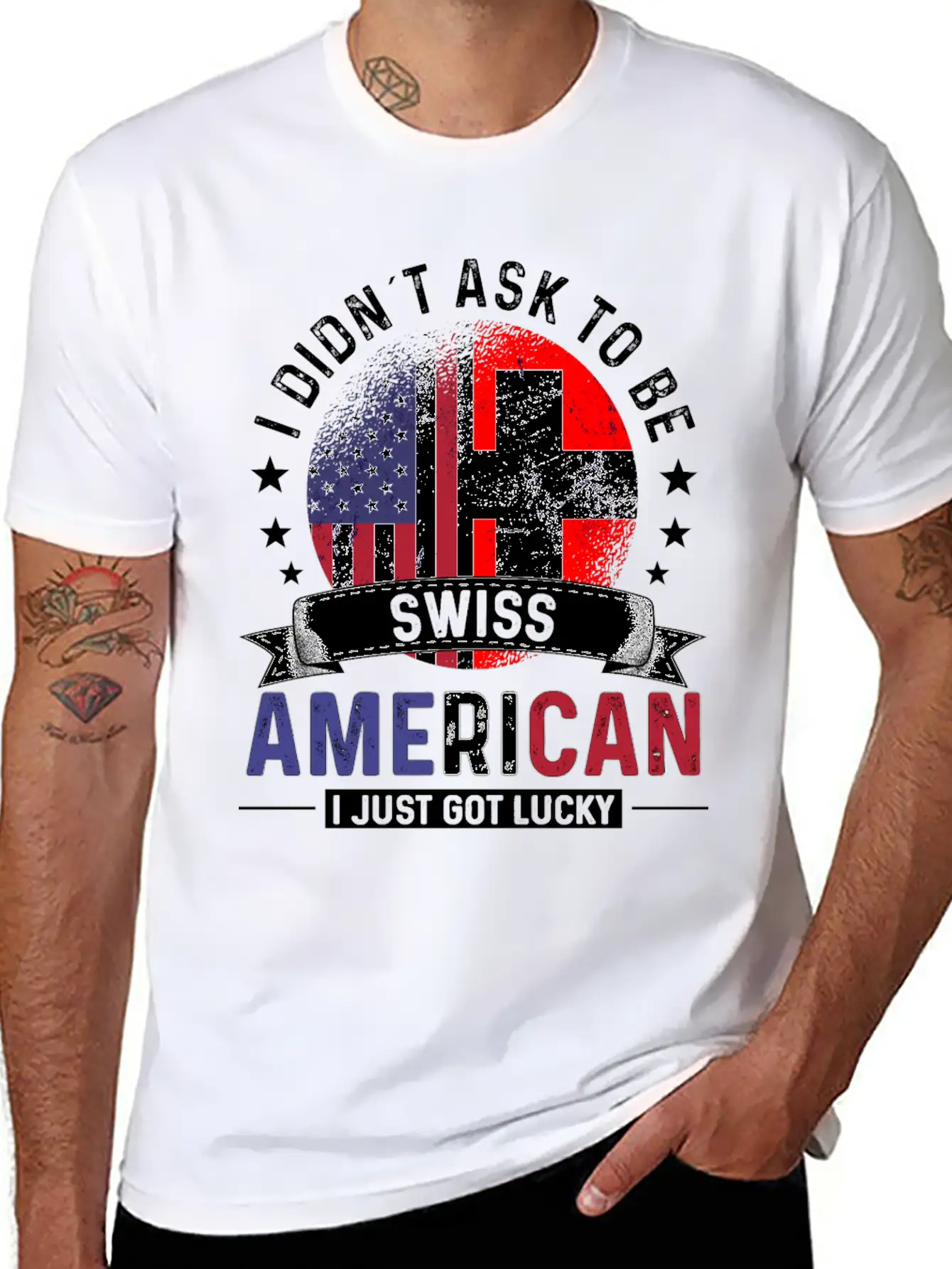 Swiss American Flags Pride Switzerland Flag Relaxed Everyday Tee – Lightweight And Durable Cotton