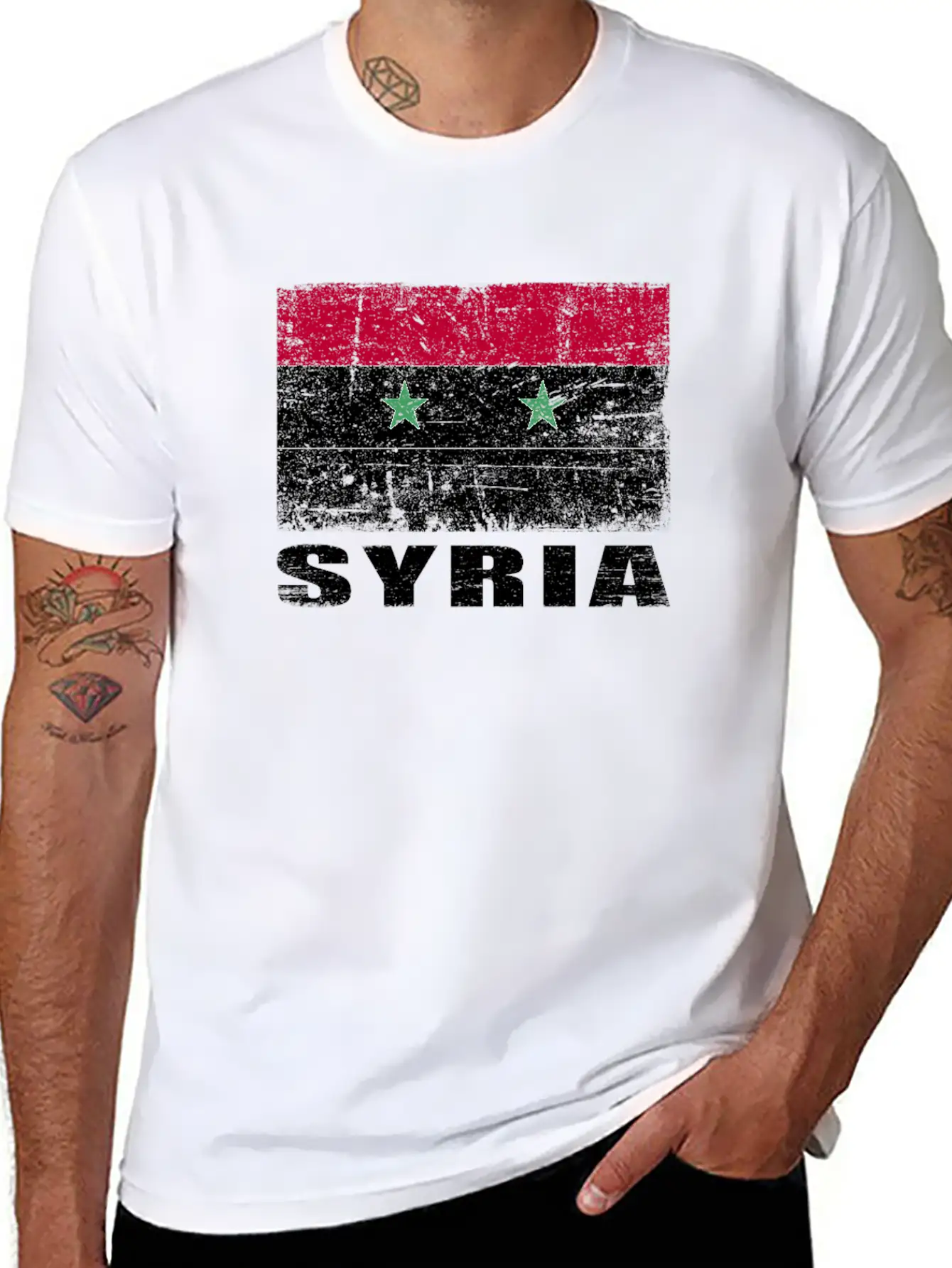 Syria Flag Grunge Country Flag Syria Essential Cotton Tee For Daily Outfits – Unisex Style
