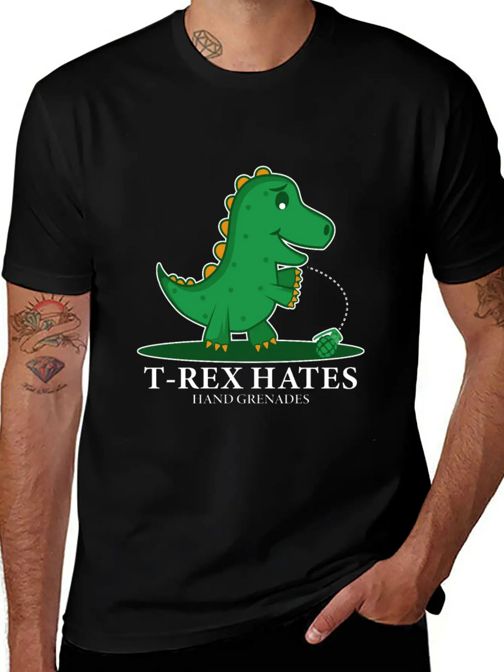 T-Rex Hates Grenades Dinosaur Fan Gift Essential Cotton Tee For Daily Outfits – Unisex Style