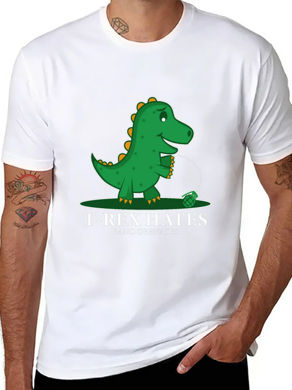 T-Rex Hates Grenades Dinosaur Fan Gift Essential Cotton Tee For Daily Outfits – Unisex Style
