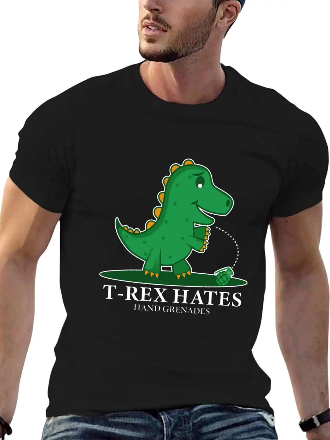 T-Rex Hates Grenades Dinosaur Fan Gift Essential Cotton Tee For Daily Outfits – Unisex Style