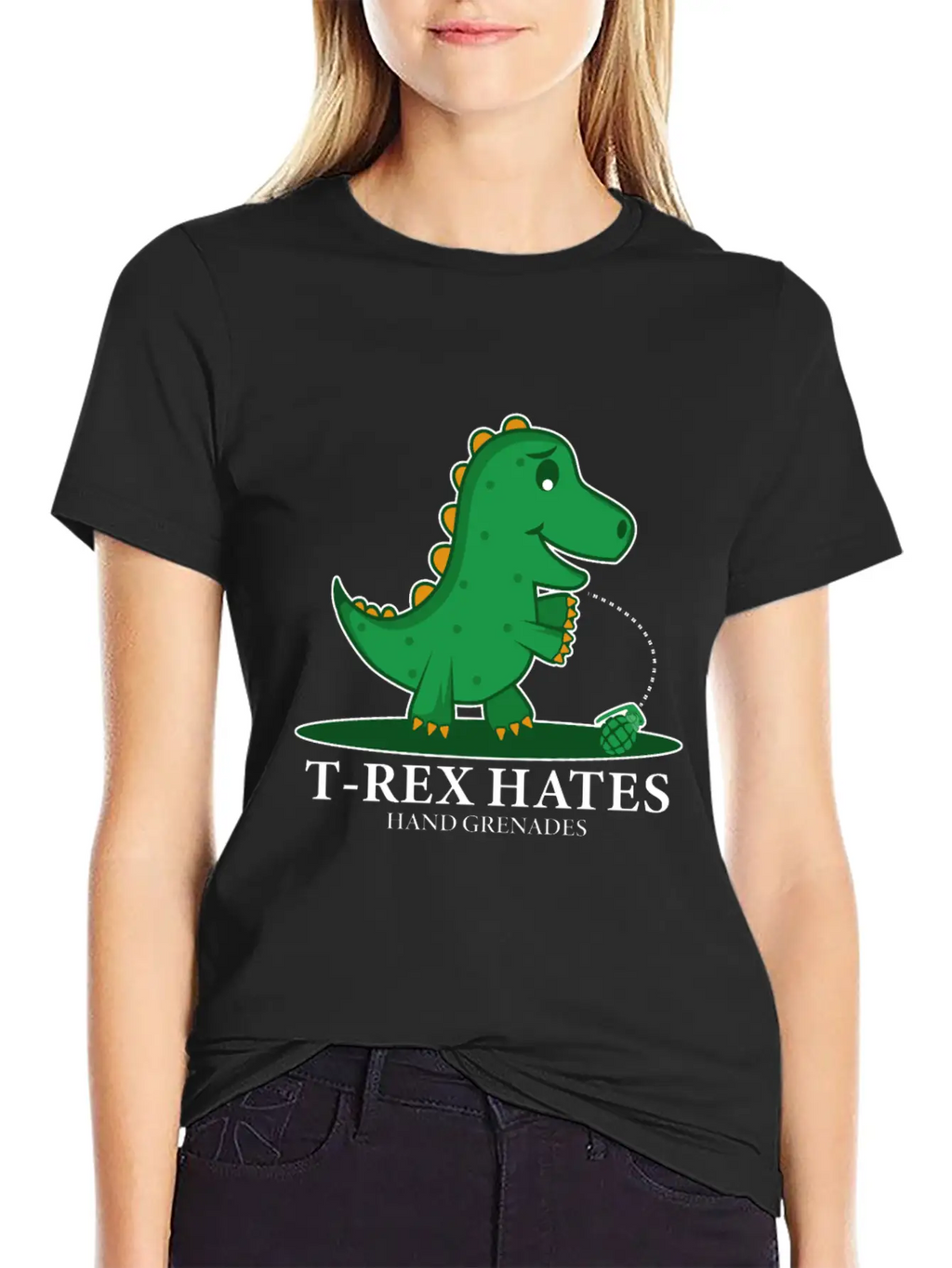 T-Rex Hates Grenades Dinosaur Fan Gift Essential Cotton Tee For Daily Outfits – Unisex Style