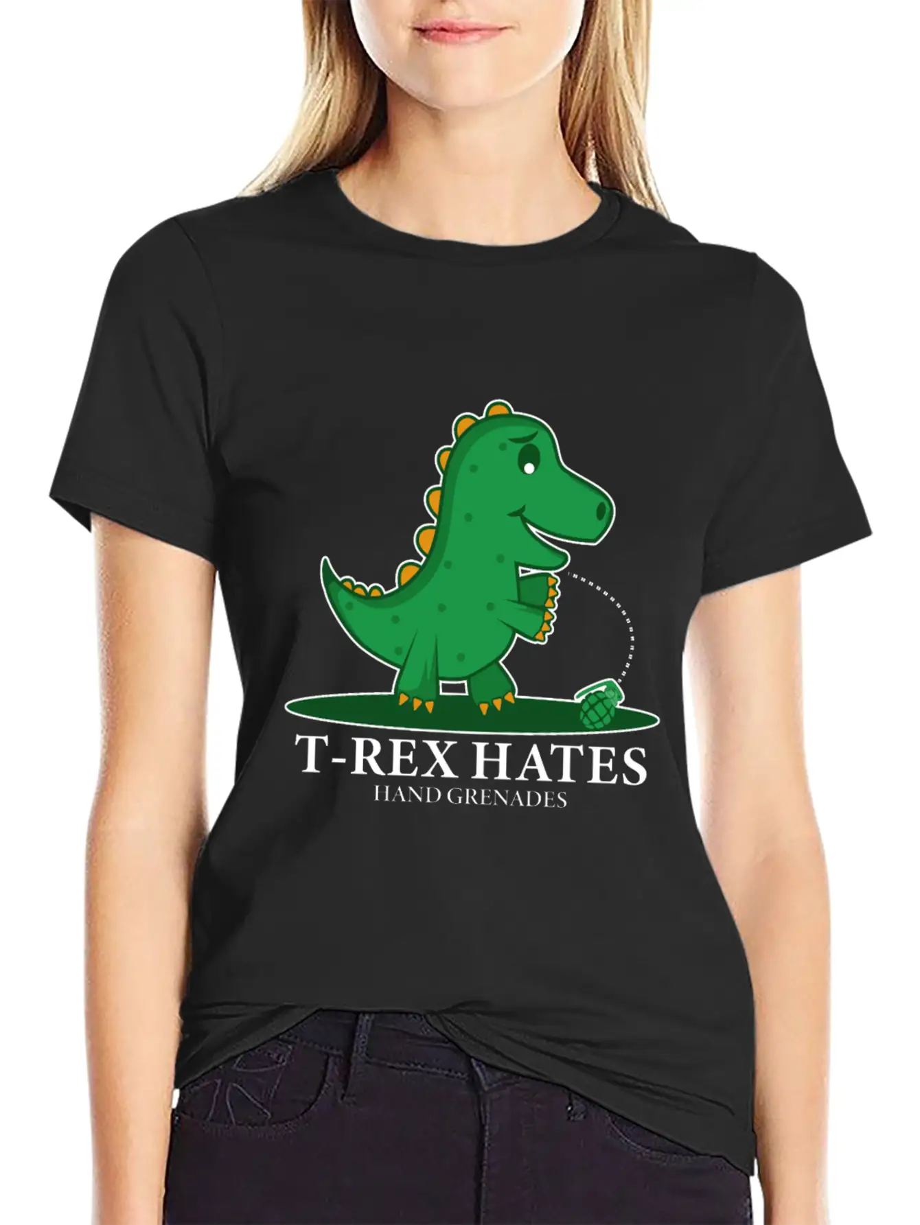 T-Rex Hates Grenades Dinosaur Fan Gift Essential Cotton Tee For Daily Outfits – Unisex Style