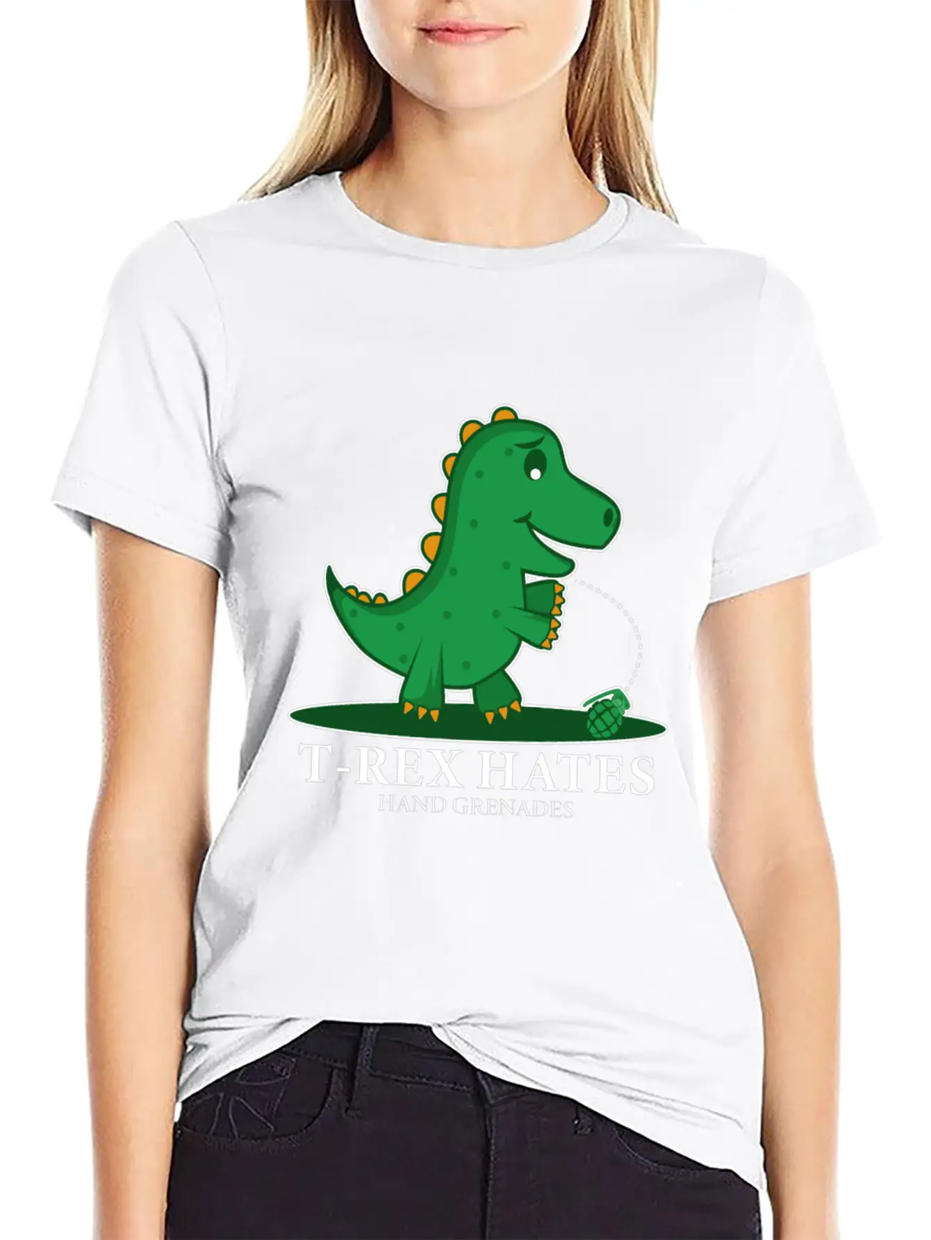 T-Rex Hates Grenades Dinosaur Fan Gift Essential Cotton Tee For Daily Outfits – Unisex Style