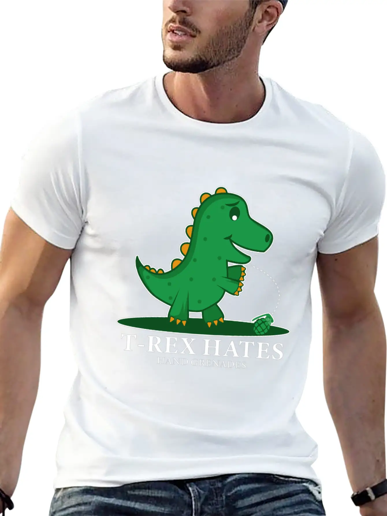 T-Rex Hates Grenades Dinosaur Fan Gift Essential Cotton Tee For Daily Outfits – Unisex Style