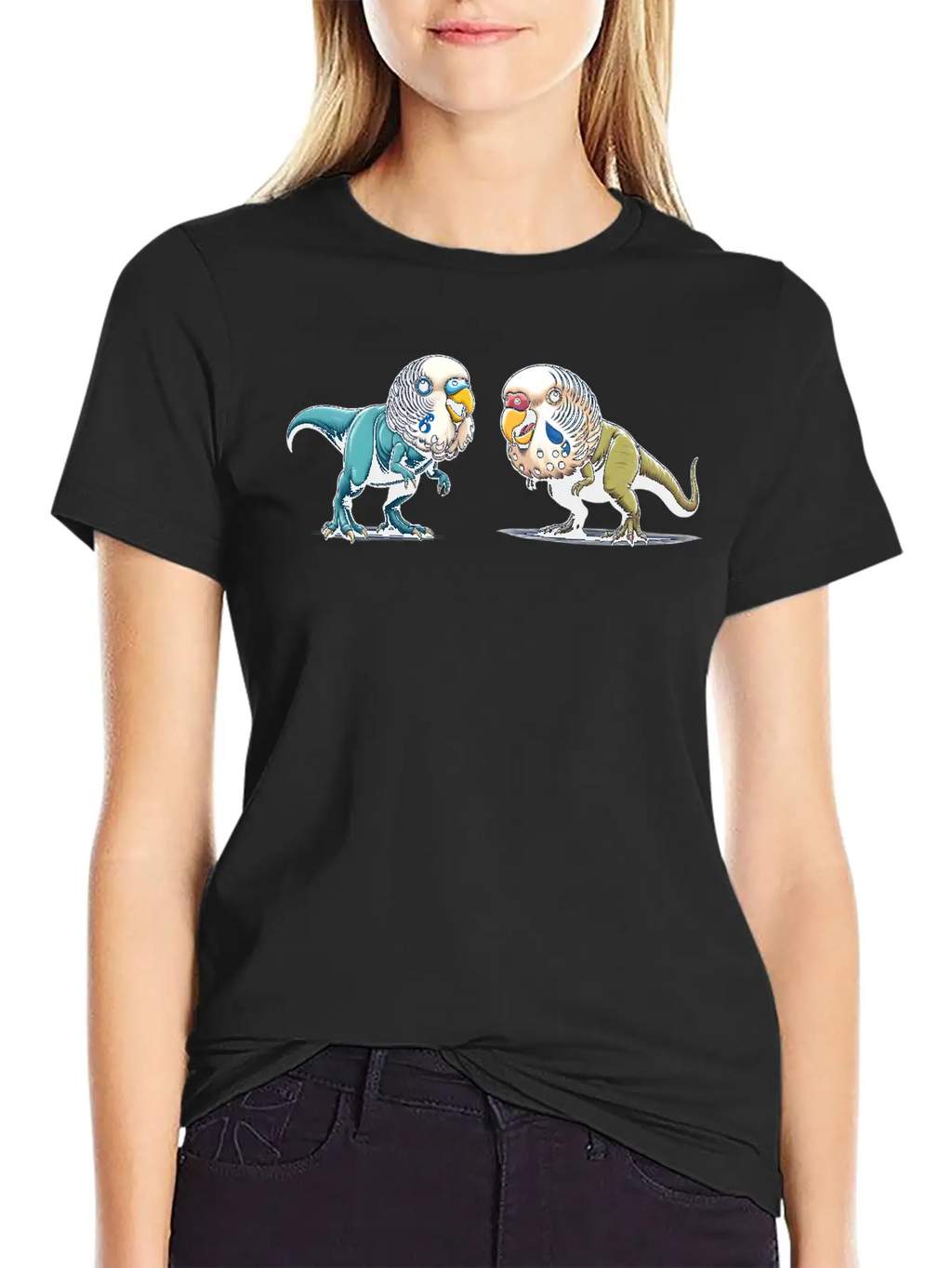 T-Rex With Budgie Head Basic Graphic T-Shirt – Daily Comfort In Soft Cotton