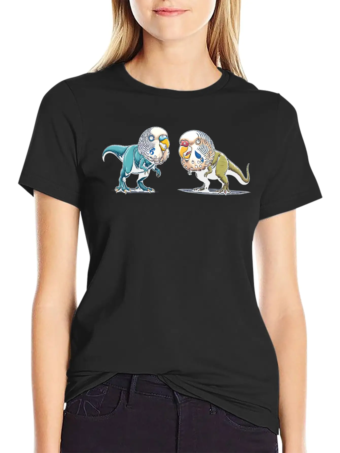 T-Rex With Budgie Head Basic Graphic T-Shirt – Daily Comfort In Soft Cotton