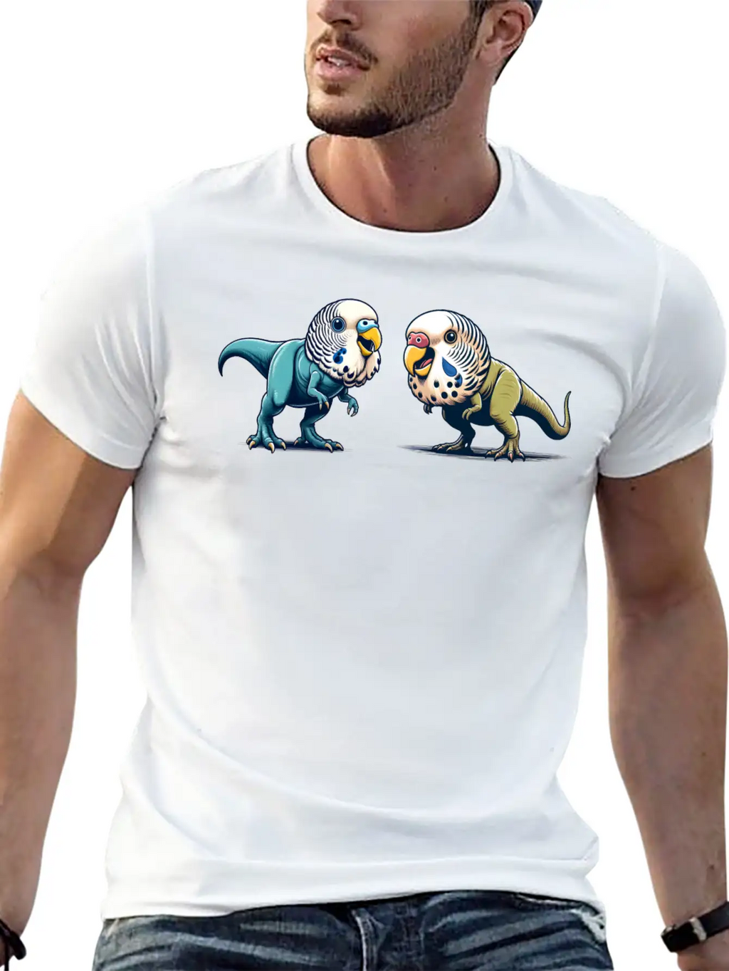T-Rex With Budgie Head Basic Graphic T-Shirt – Daily Comfort In Soft Cotton