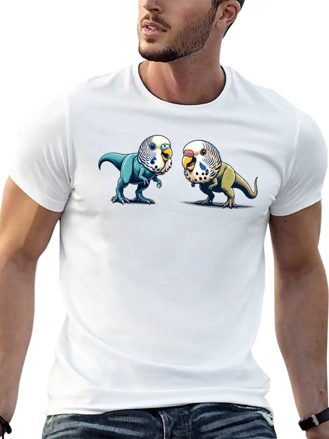 T-Rex With Budgie Head Basic Graphic T-Shirt – Daily Comfort In Soft Cotton