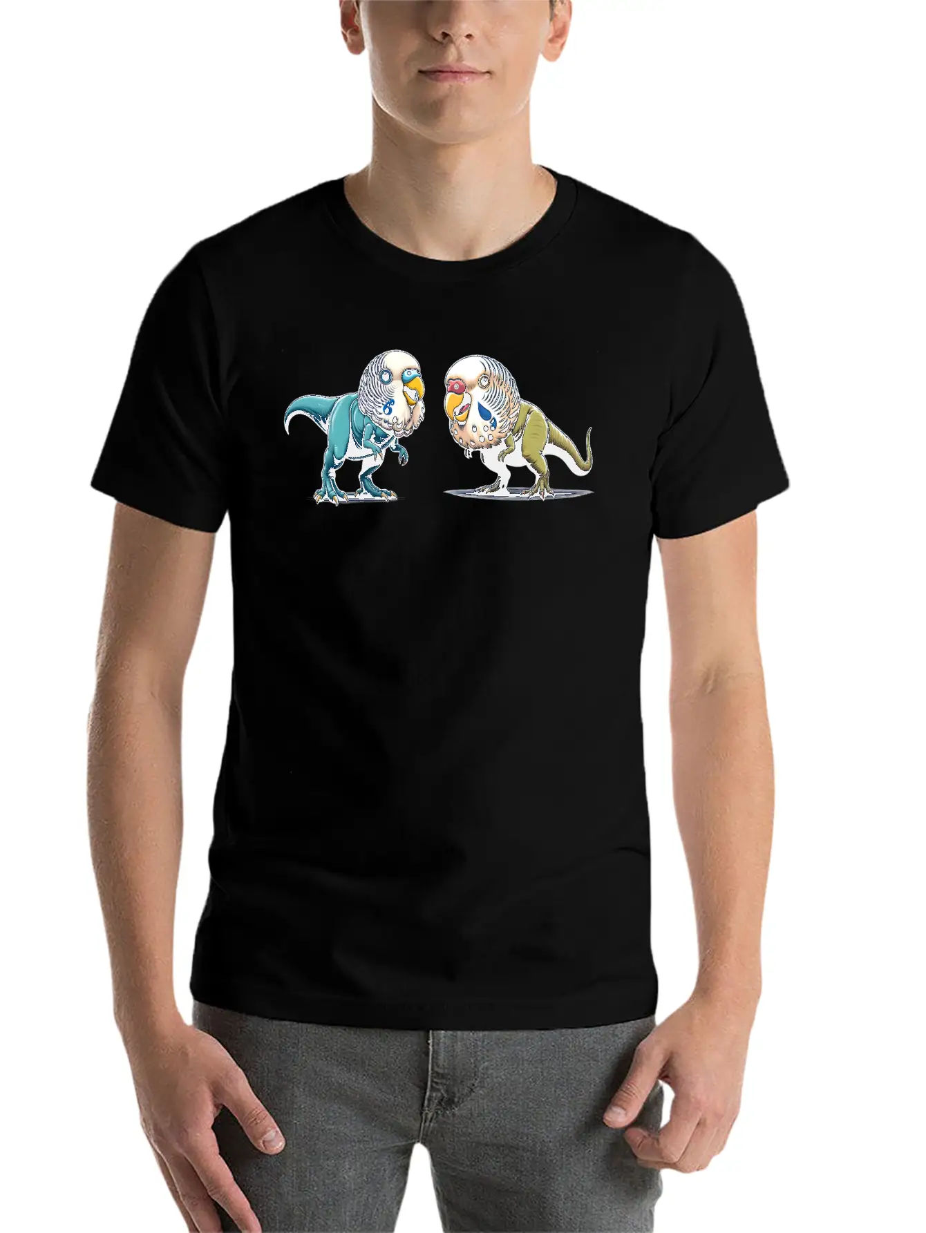T-Rex With Budgie Head Basic Graphic T-Shirt – Daily Comfort In Soft Cotton