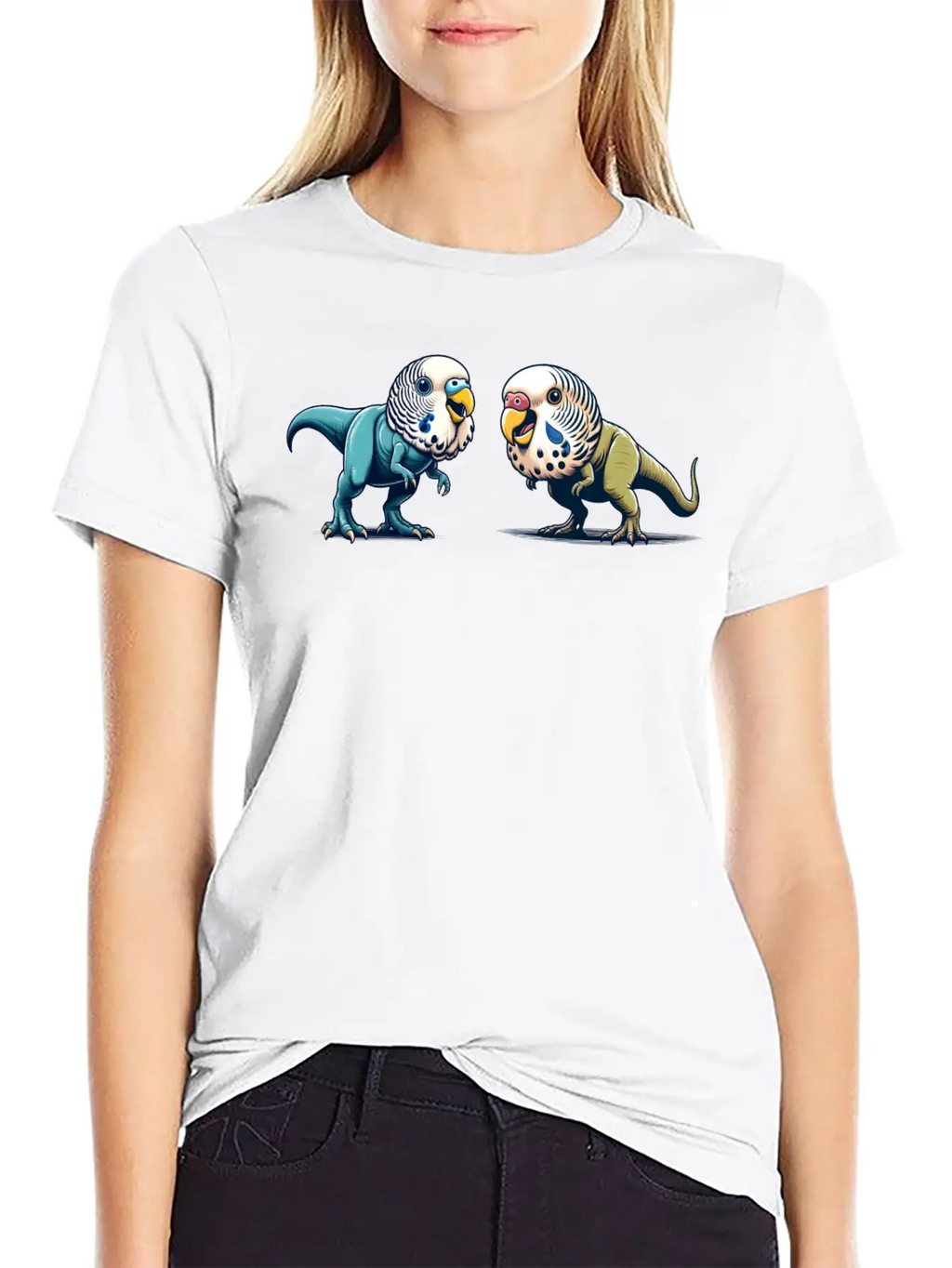 T-Rex With Budgie Head Basic Graphic T-Shirt – Daily Comfort In Soft Cotton