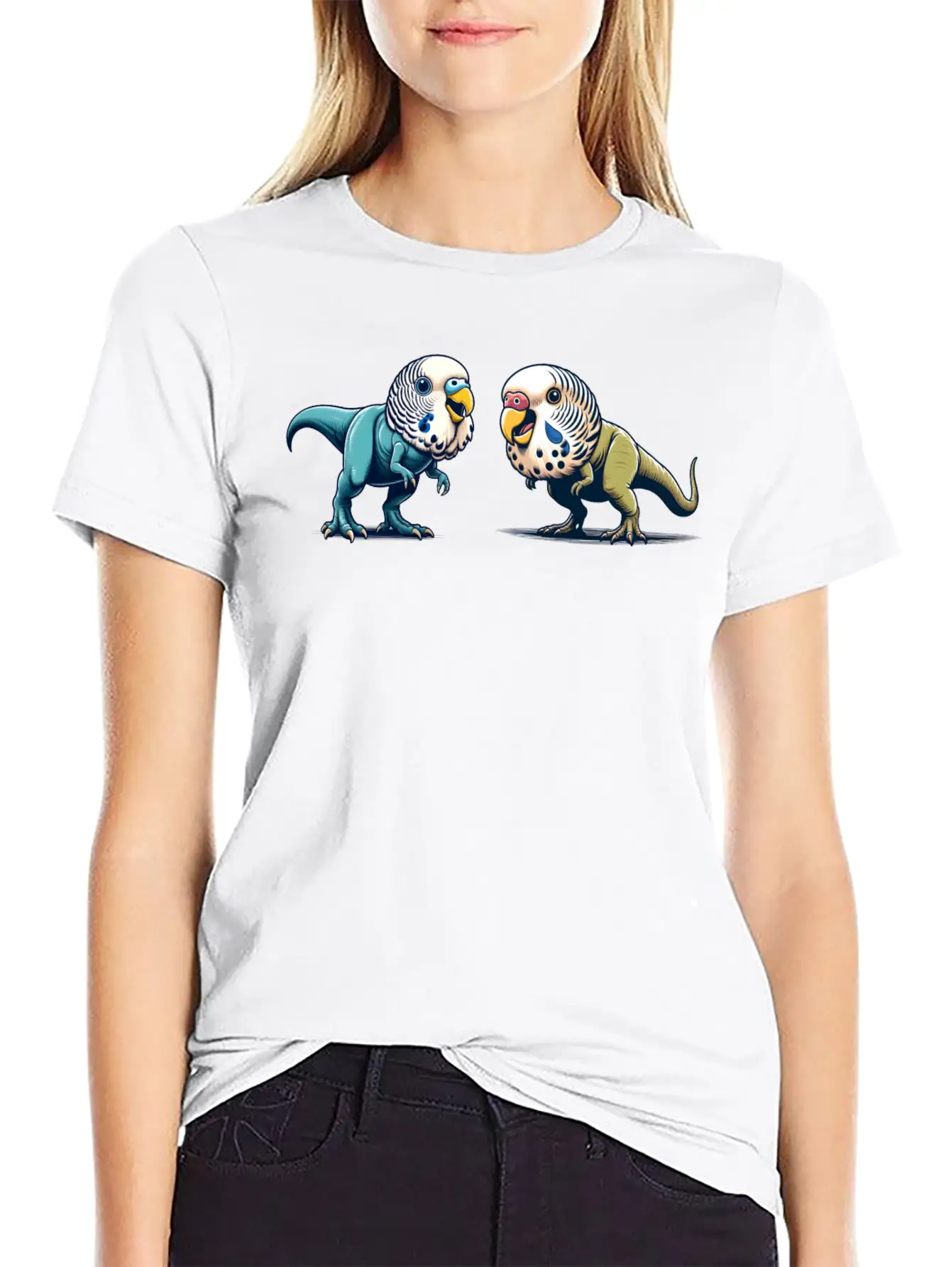 T-Rex With Budgie Head Basic Graphic T-Shirt – Daily Comfort In Soft Cotton