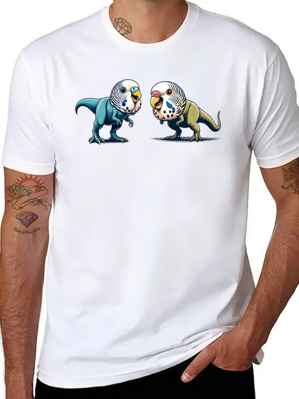 T-Rex With Budgie Head Basic Graphic T-Shirt – Daily Comfort In Soft Cotton
