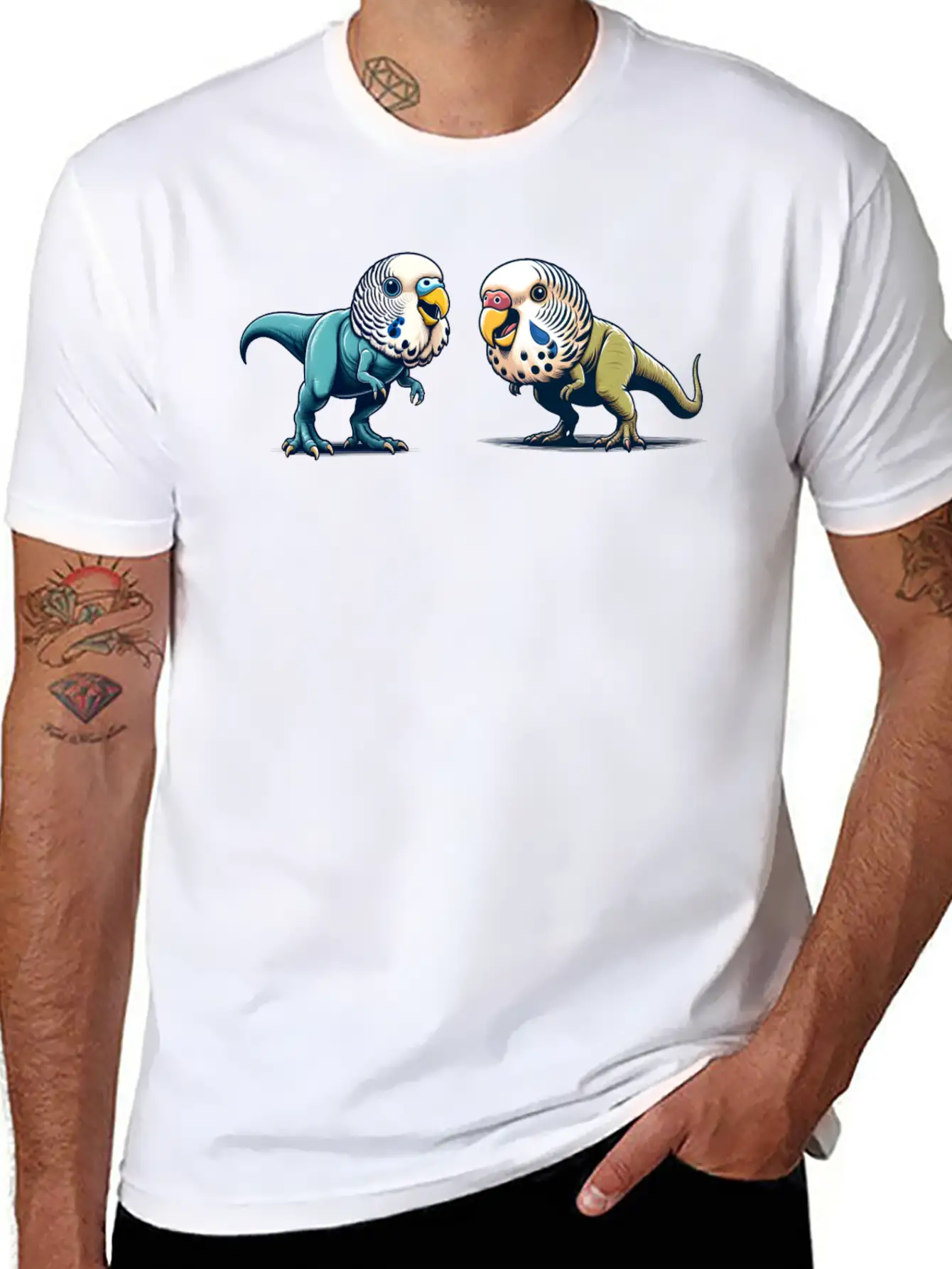 T-Rex With Budgie Head Basic Graphic T-Shirt – Daily Comfort In Soft Cotton