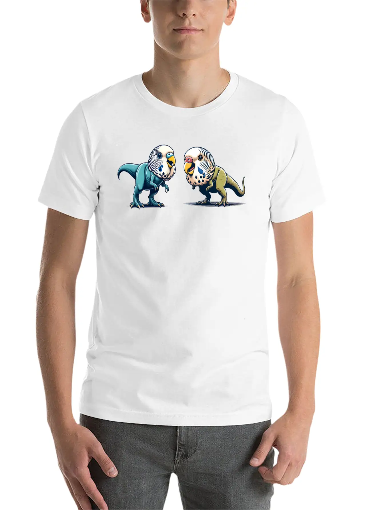 T-Rex With Budgie Head Basic Graphic T-Shirt – Daily Comfort In Soft Cotton