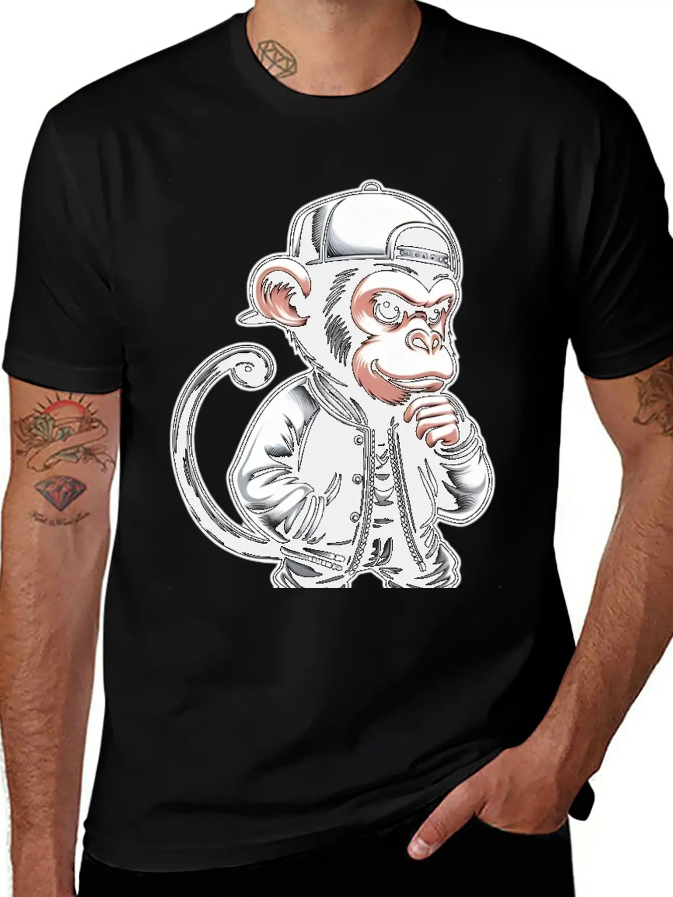 T-shirt Funny Of A Monkey Dressed As Rap Timeless Short Sleeve Tee – Comfy And Minimalist Design