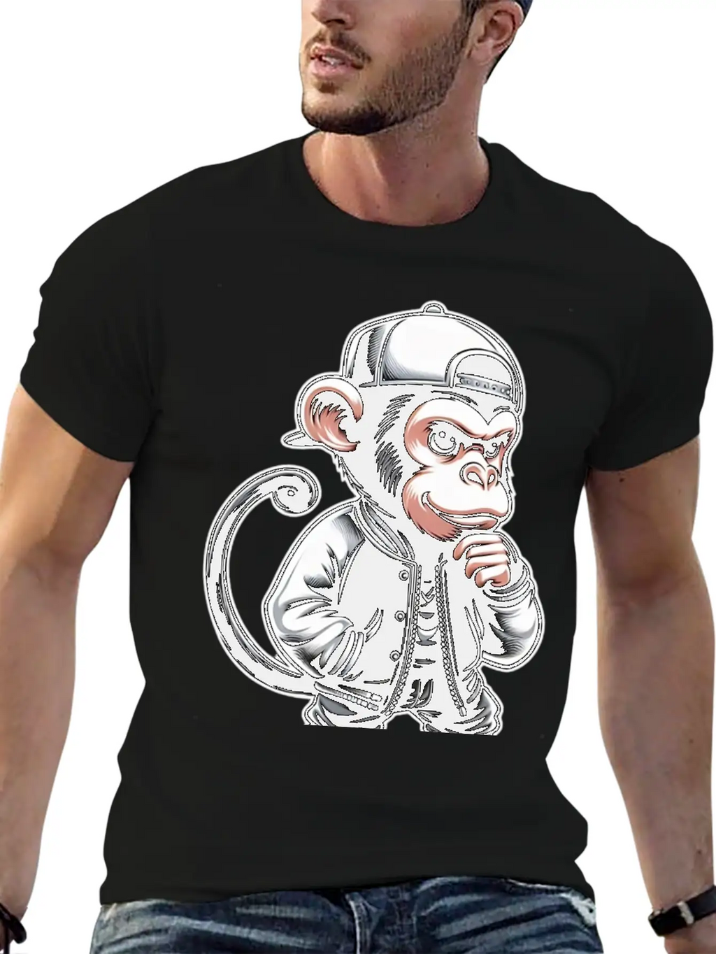 T-shirt Funny Of A Monkey Dressed As Rap Timeless Short Sleeve Tee – Comfy And Minimalist Design