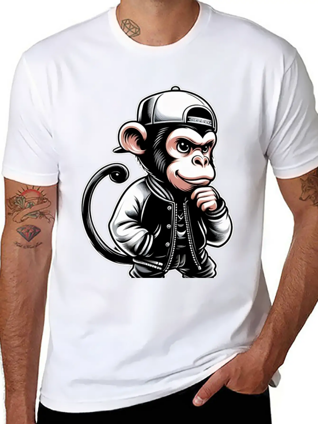 T-shirt Funny Of A Monkey Dressed As Rap Timeless Short Sleeve Tee – Comfy And Minimalist Design
