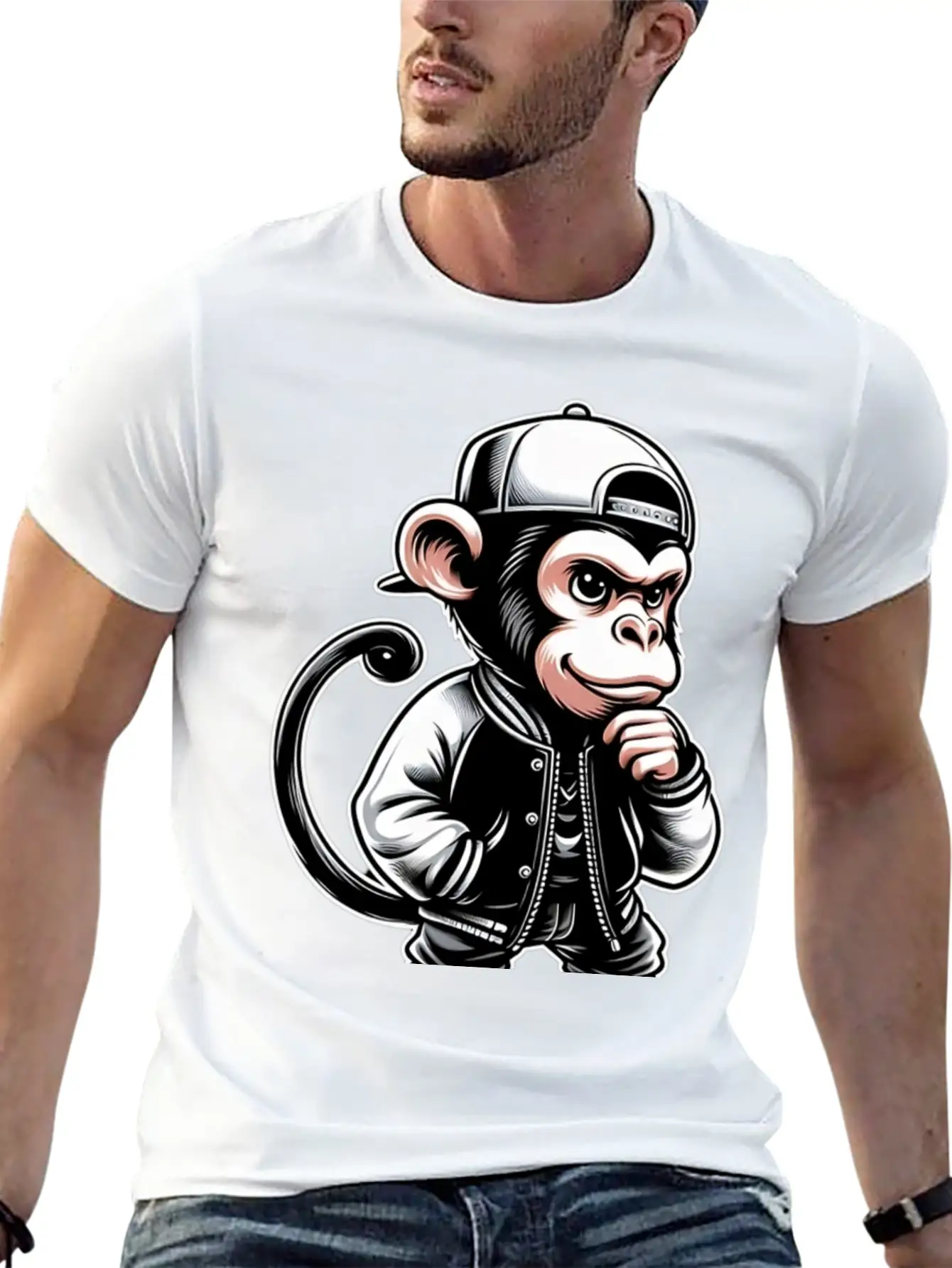 T-shirt Funny Of A Monkey Dressed As Rap Timeless Short Sleeve Tee – Comfy And Minimalist Design