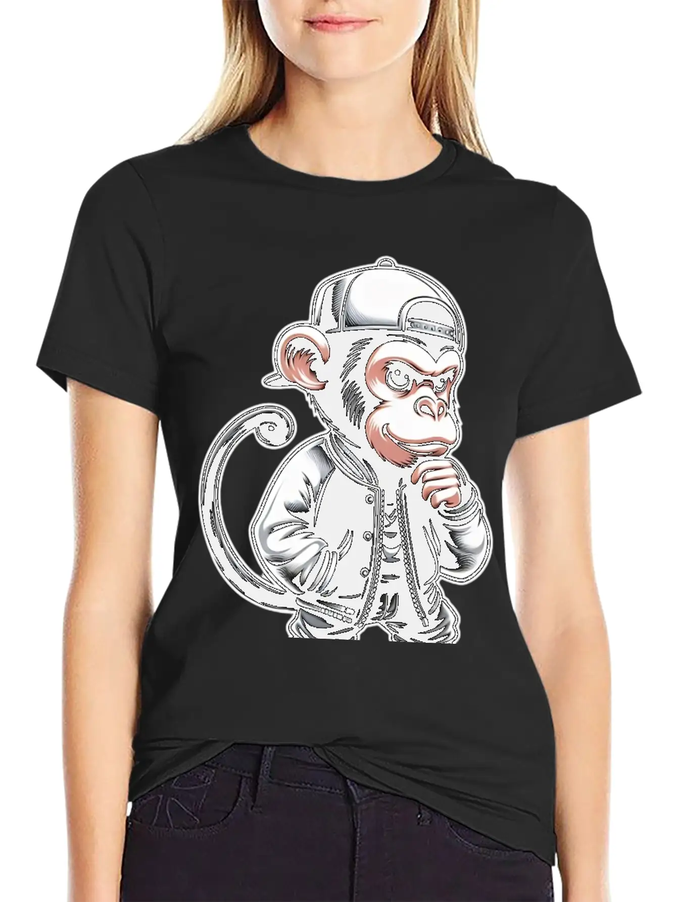 T-shirt Funny Of A Monkey Dressed As Rap Timeless Short Sleeve Tee – Comfy And Minimalist Design