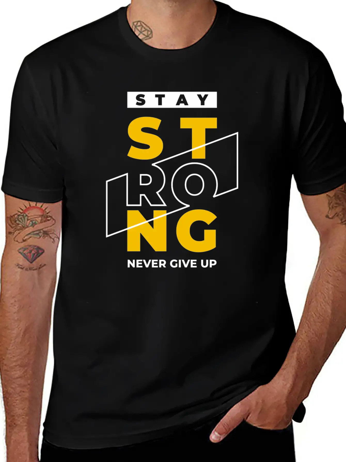 T-shirt Stay Strong Never Give Up Timeless Short Sleeve Tee – Comfy And Minimalist Design
