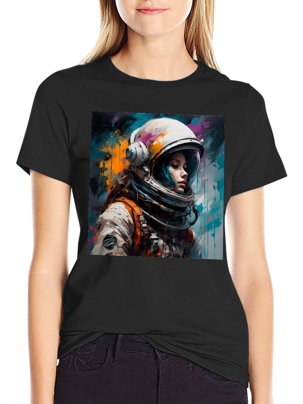Astronaut Woman Graphic Tee - Black