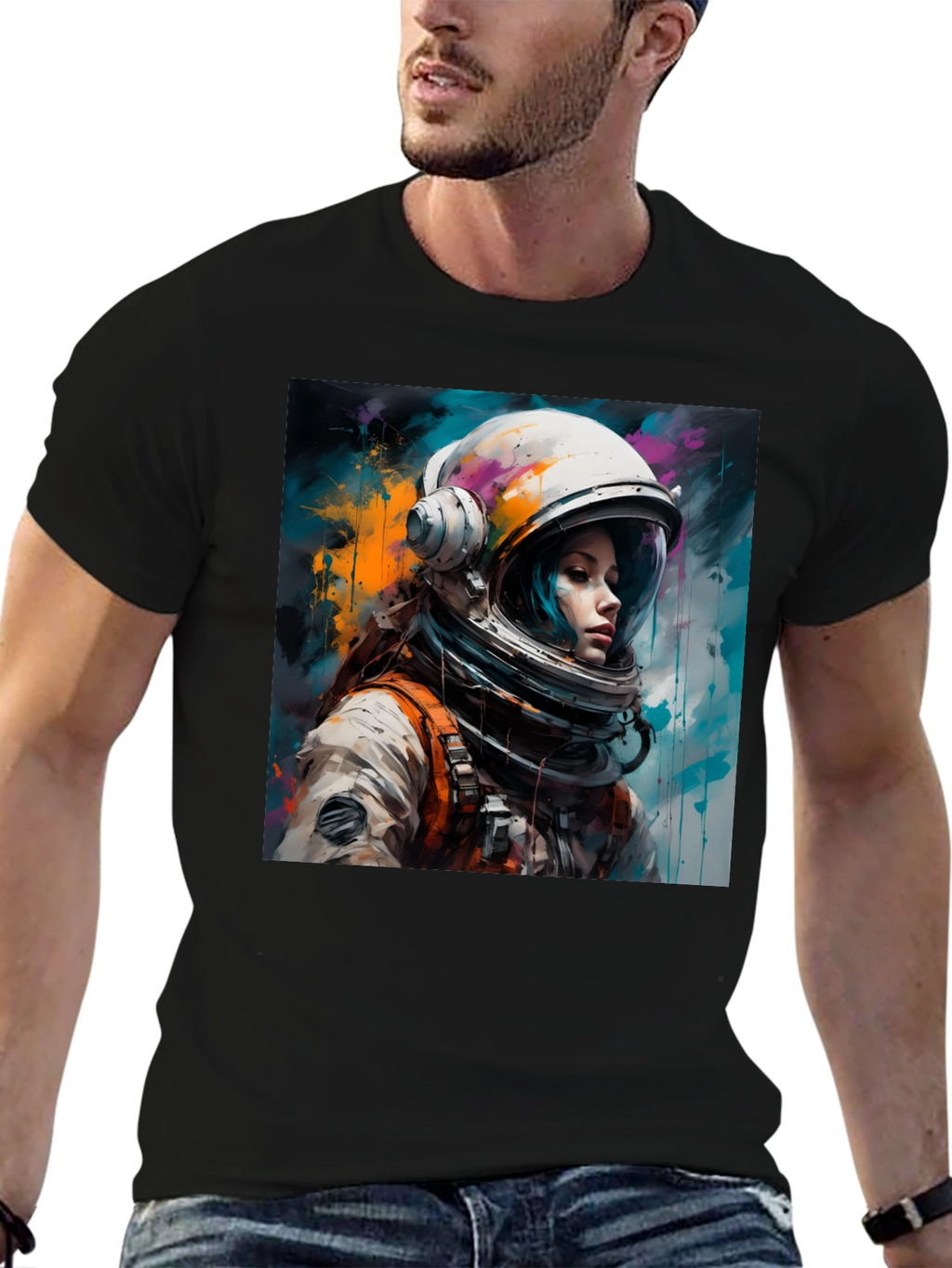 Astronaut Woman Graphic Tee - Black
