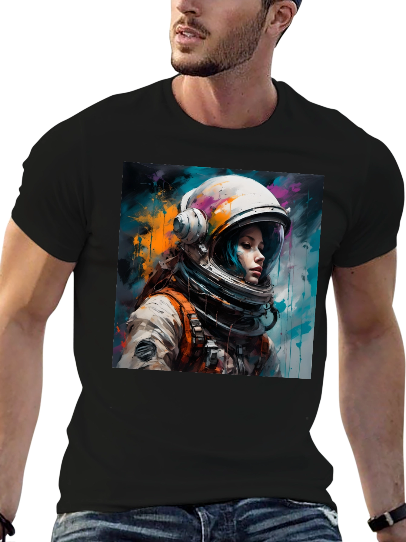 Astronaut Woman Graphic Tee - Black