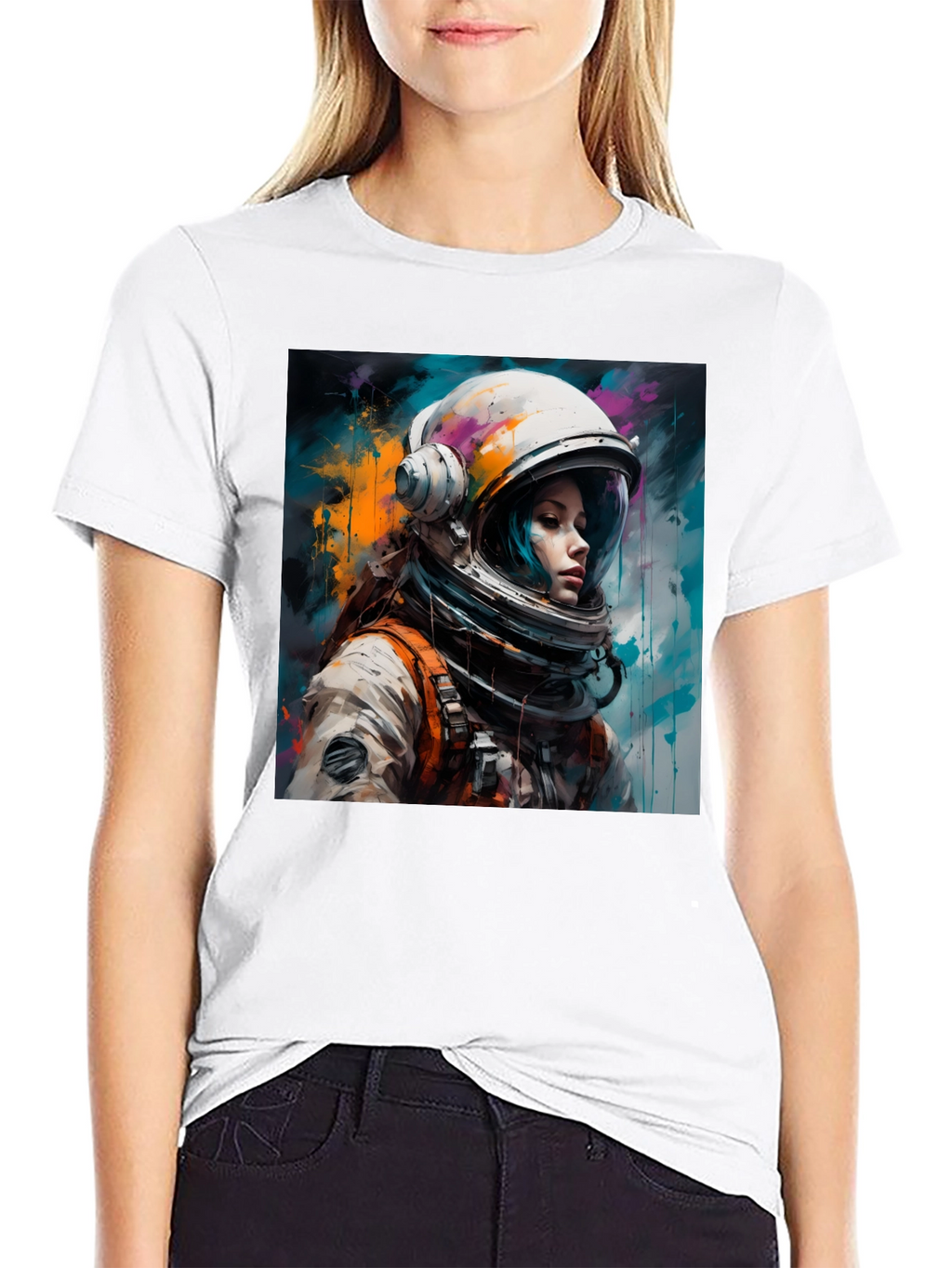 Astronaut Woman Graphic Tee - Black