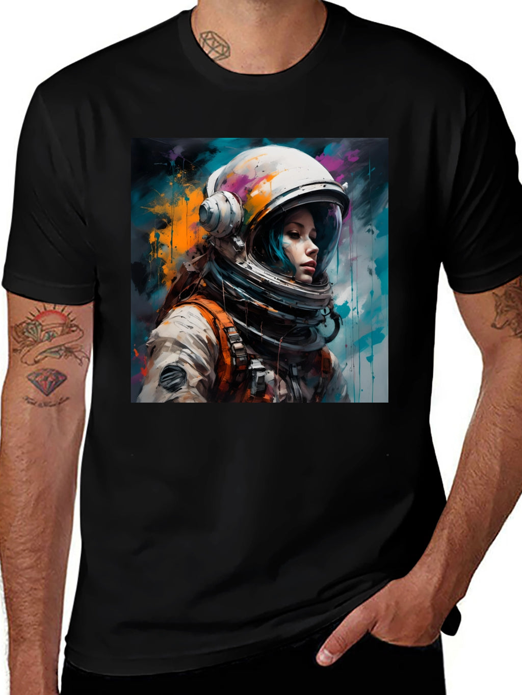 Astronaut Woman Graphic Tee - Black