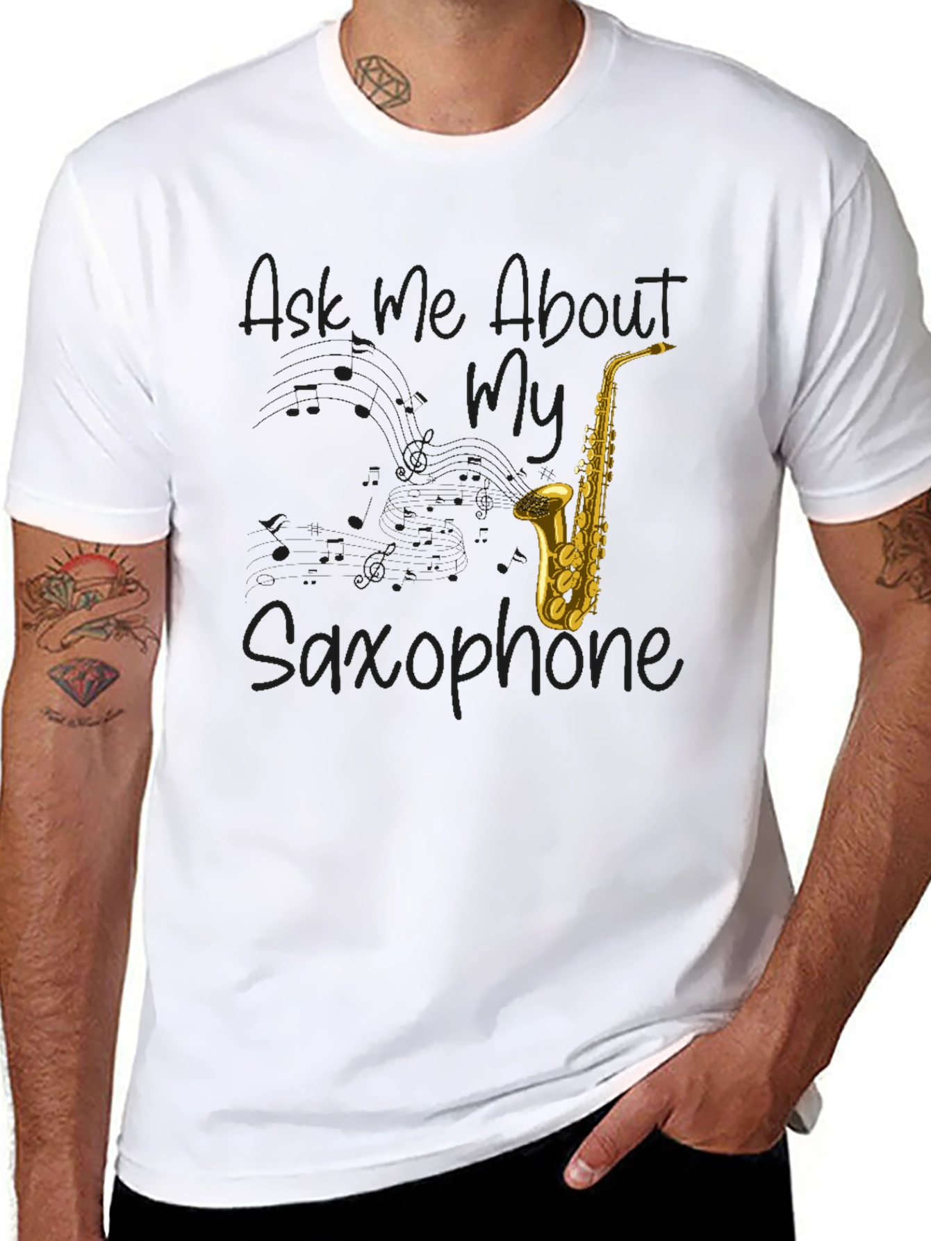 Ask Me About My Saxophone Black Graphic Tee
