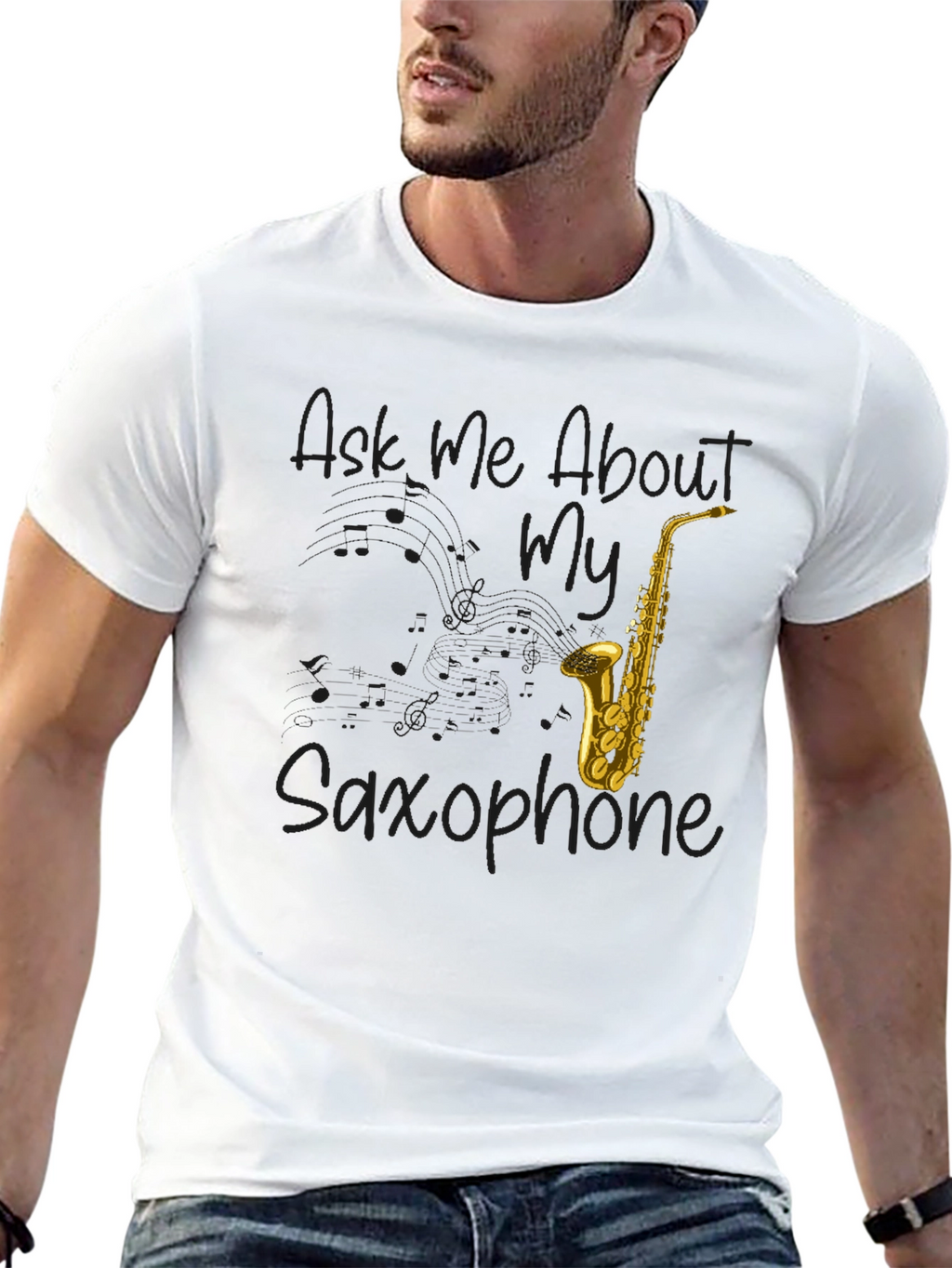 Ask Me About My Saxophone Black Graphic Tee