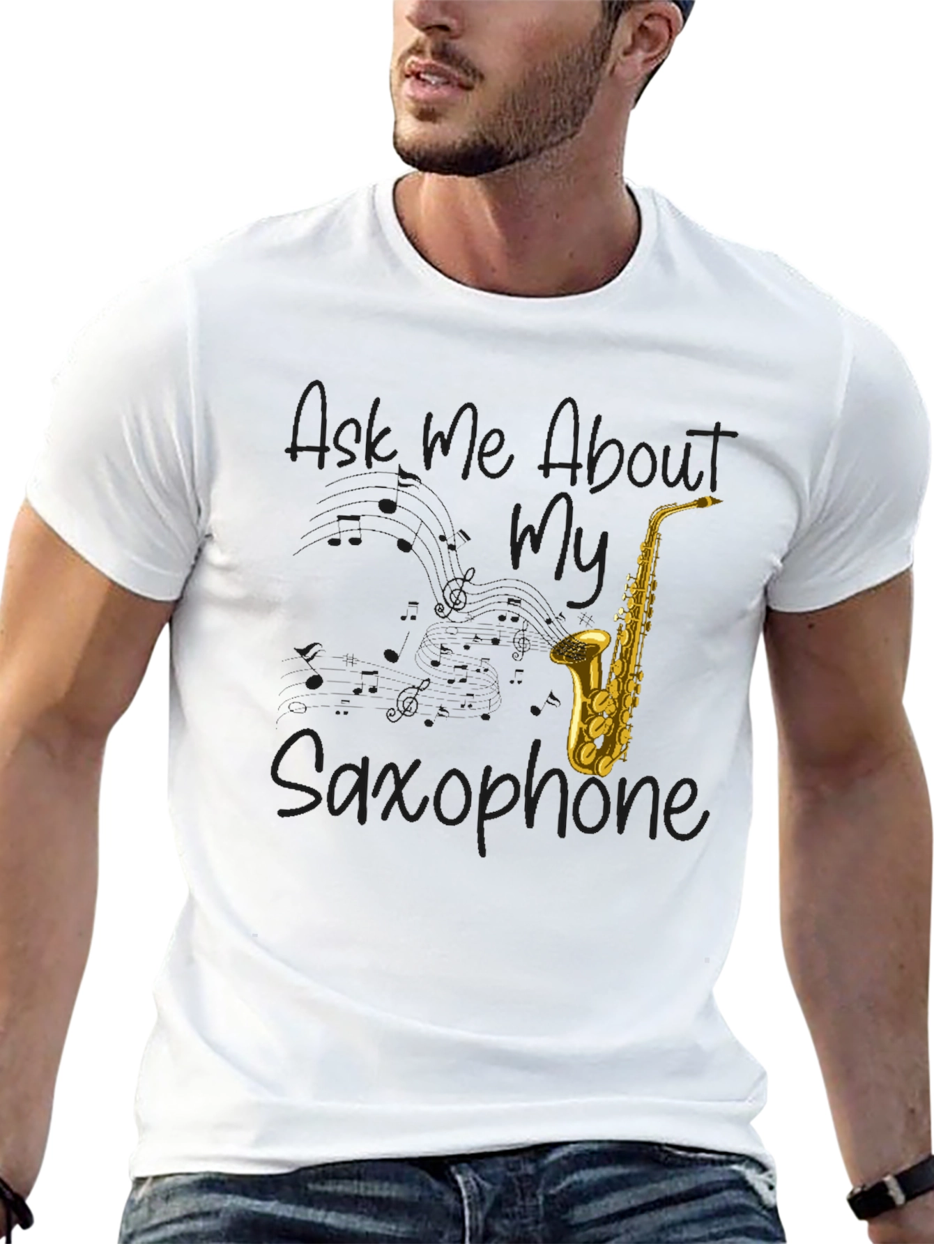 Ask Me About My Saxophone Black Graphic Tee