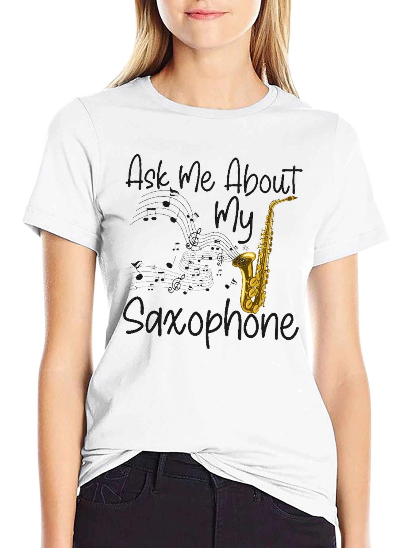 Ask Me About My Saxophone Black Graphic Tee