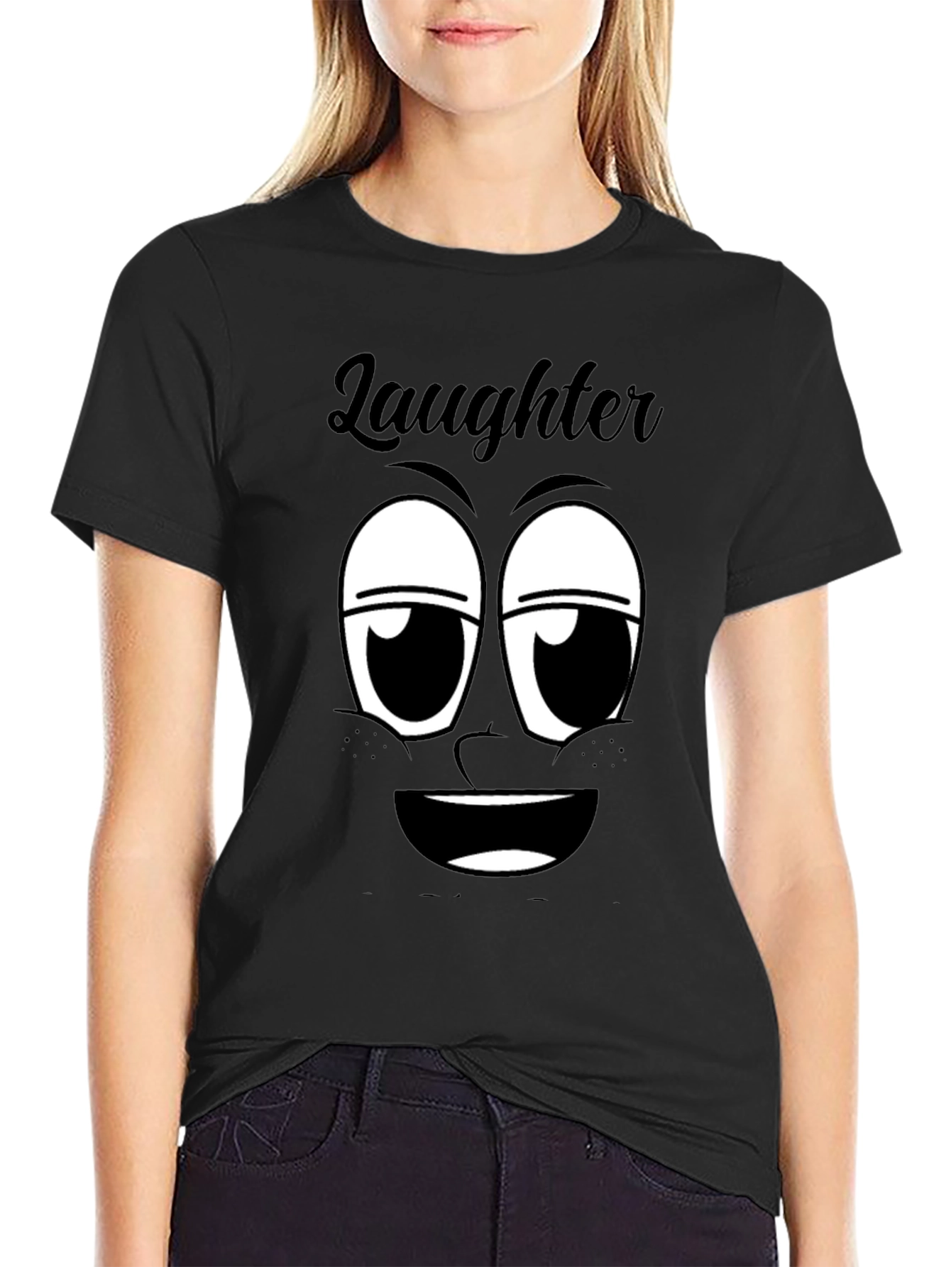 Laughter Face Graphic T-Shirt - Black Cotton Tee