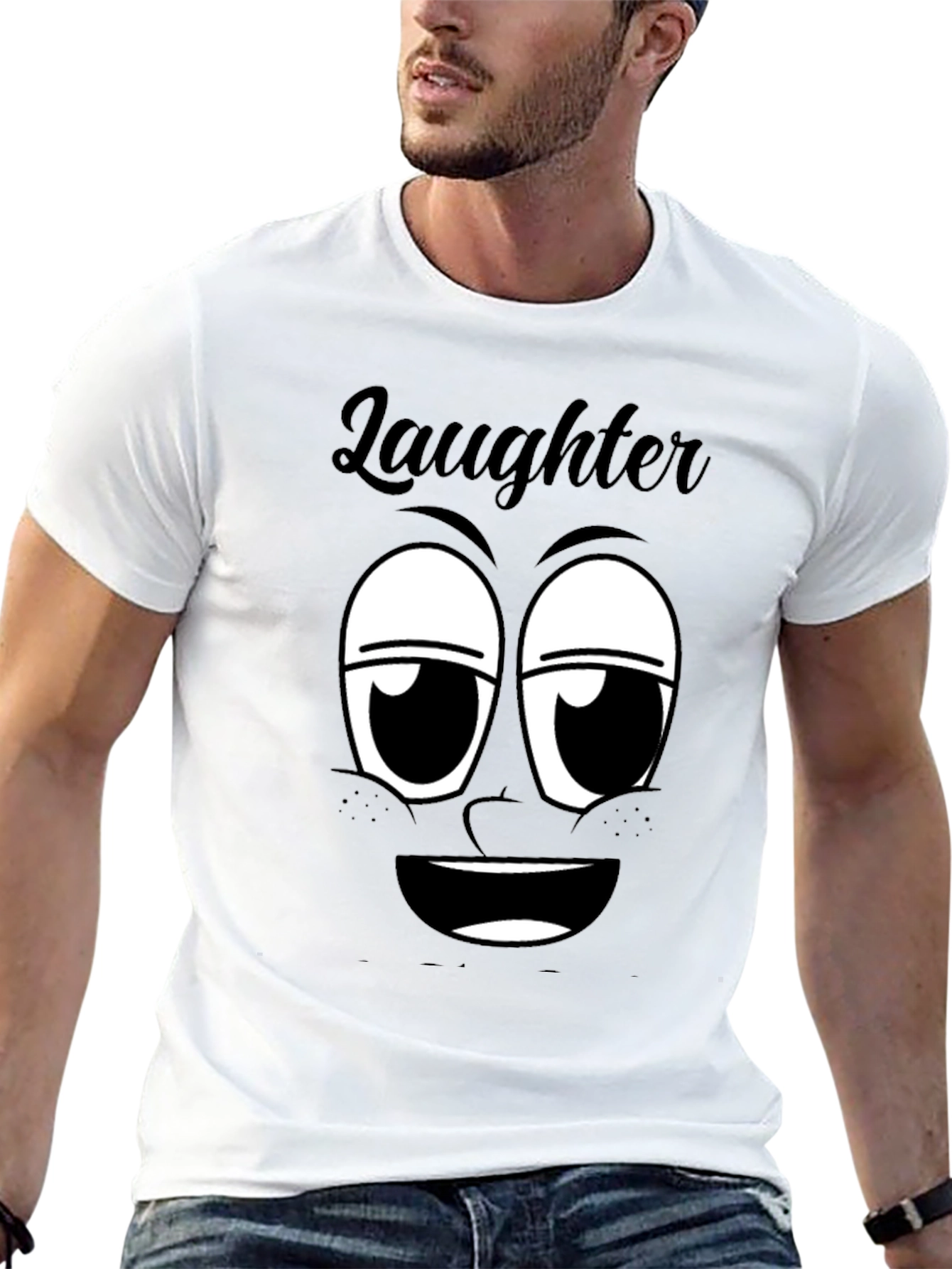 Laughter Face Graphic T-Shirt - Black Cotton Tee