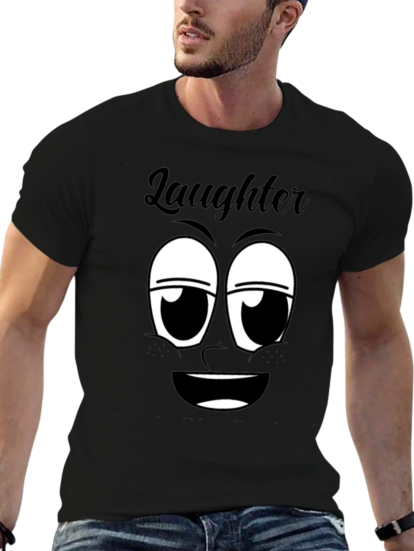 Laughter Face Graphic T-Shirt - Black Cotton Tee