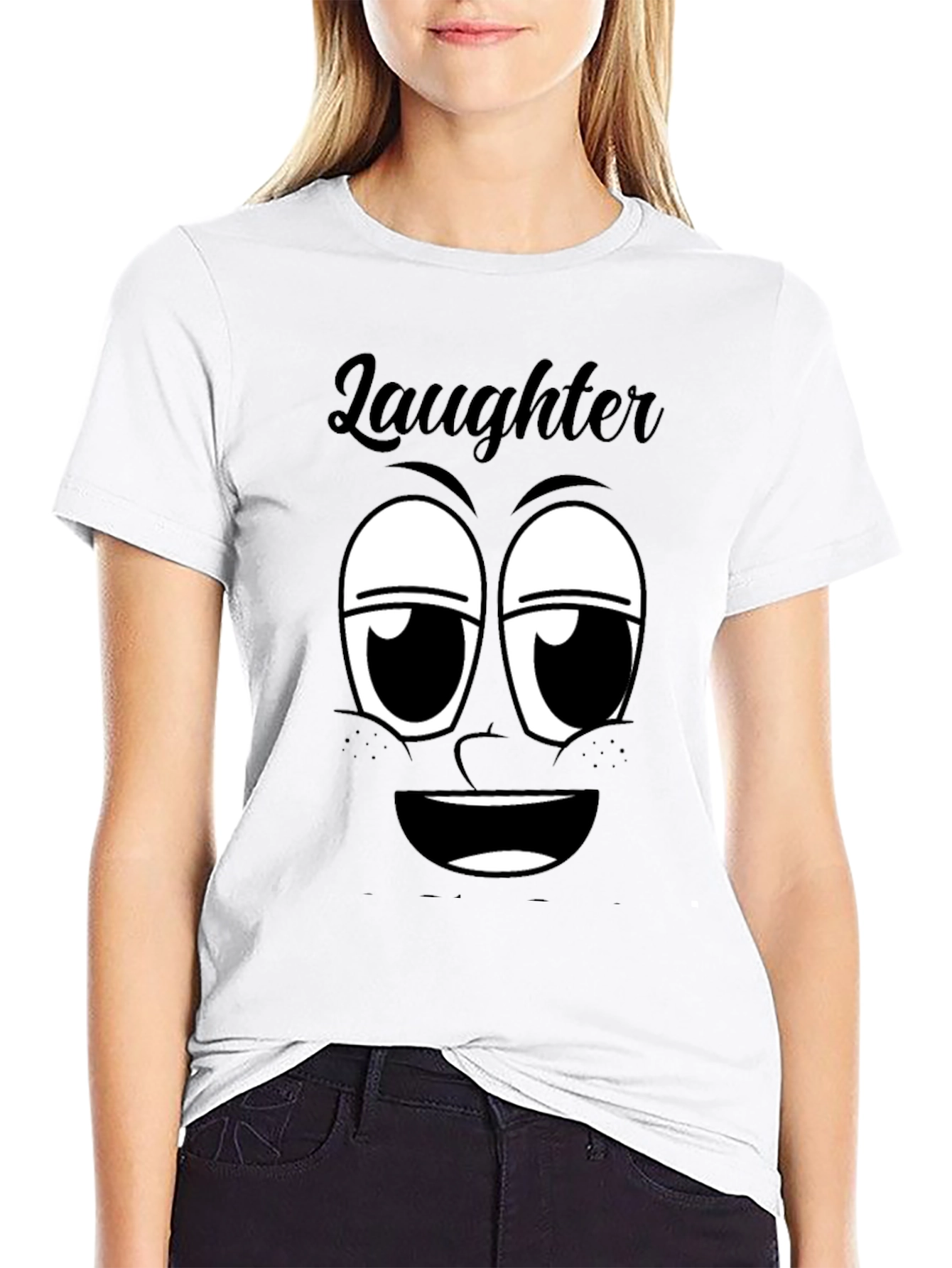 Laughter Face Graphic T-Shirt - Black Cotton Tee